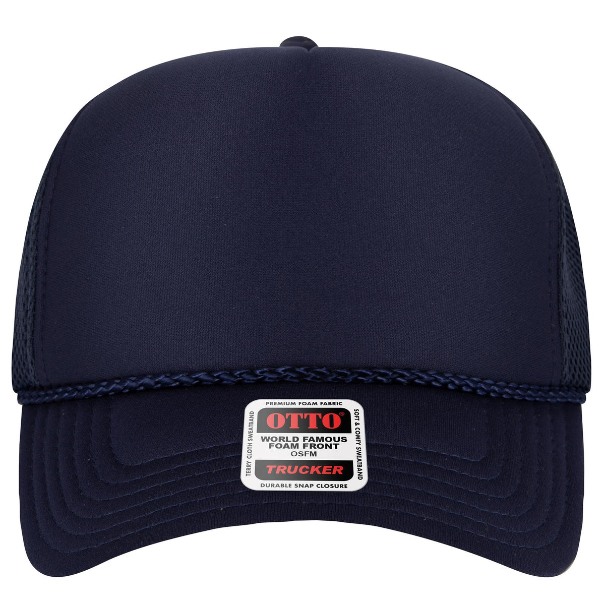Front View of 004 - Navy OTTO CAP 5 Panel High Crown Air Mesh Back Trucker Hat