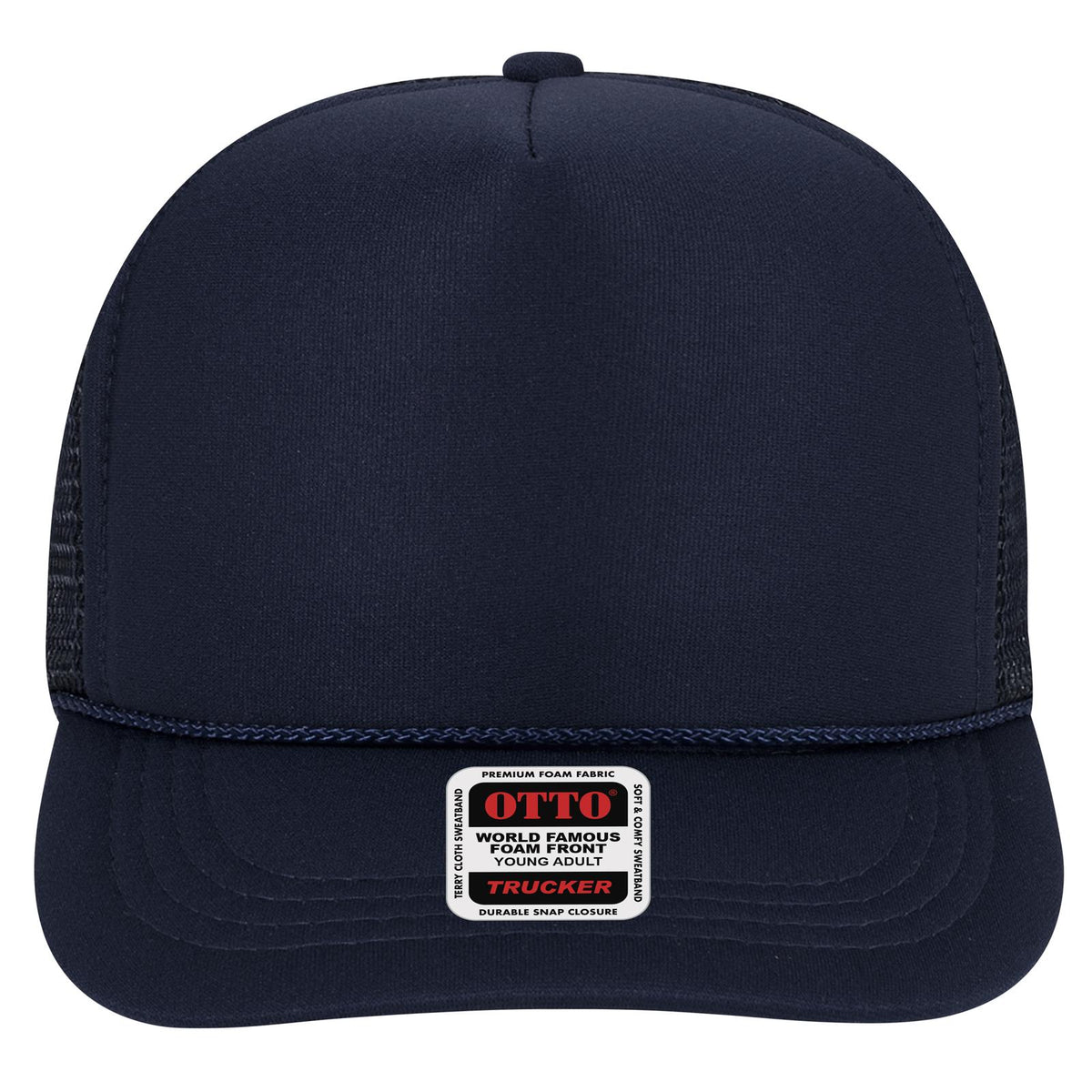 Front View of 004 - Navy OTTO CAP 5 Panel High Crown Mesh Back Trucker Hat