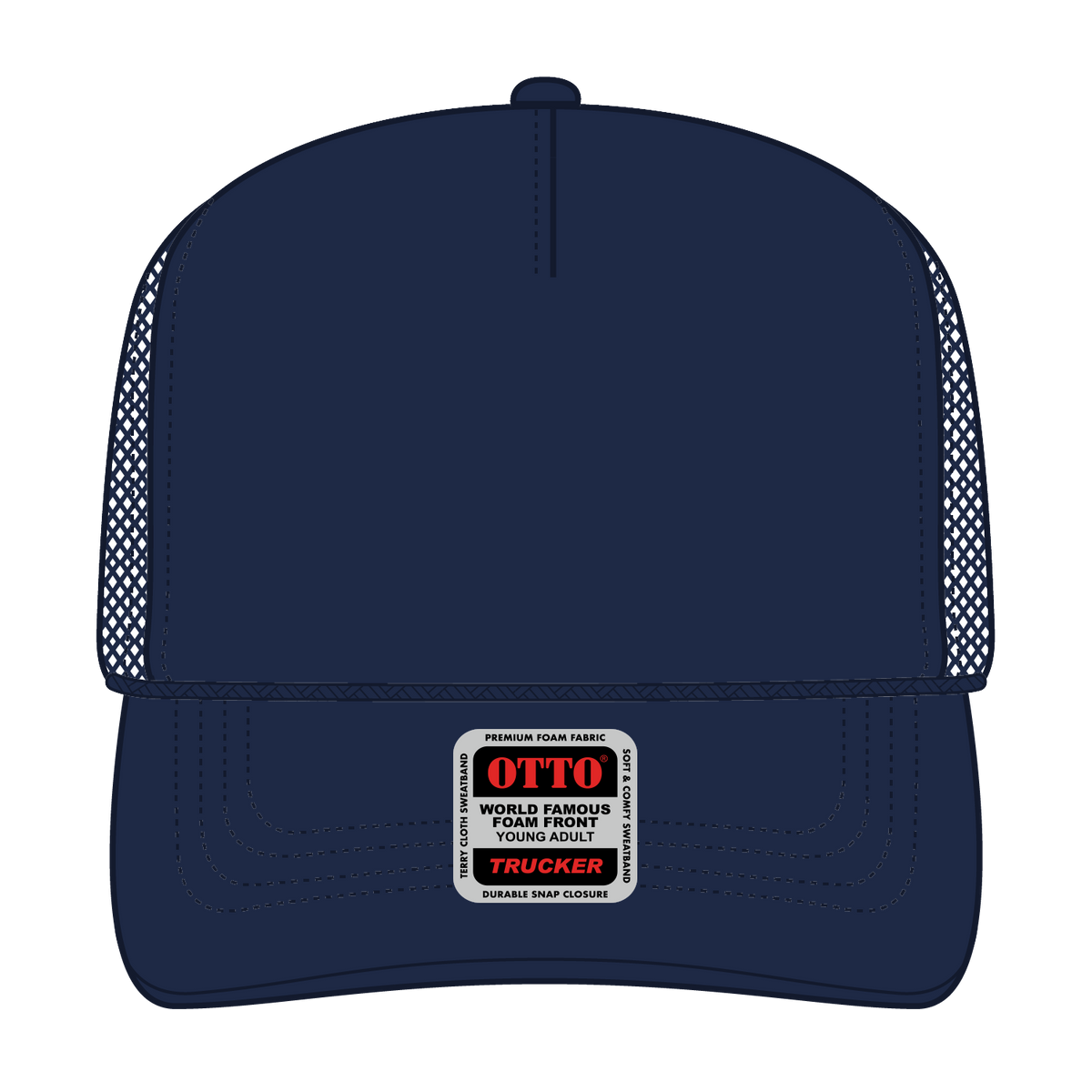 Front View of 004 - Navy OTTO CAP 5 Panel High Crown Mesh Back Trucker Hat