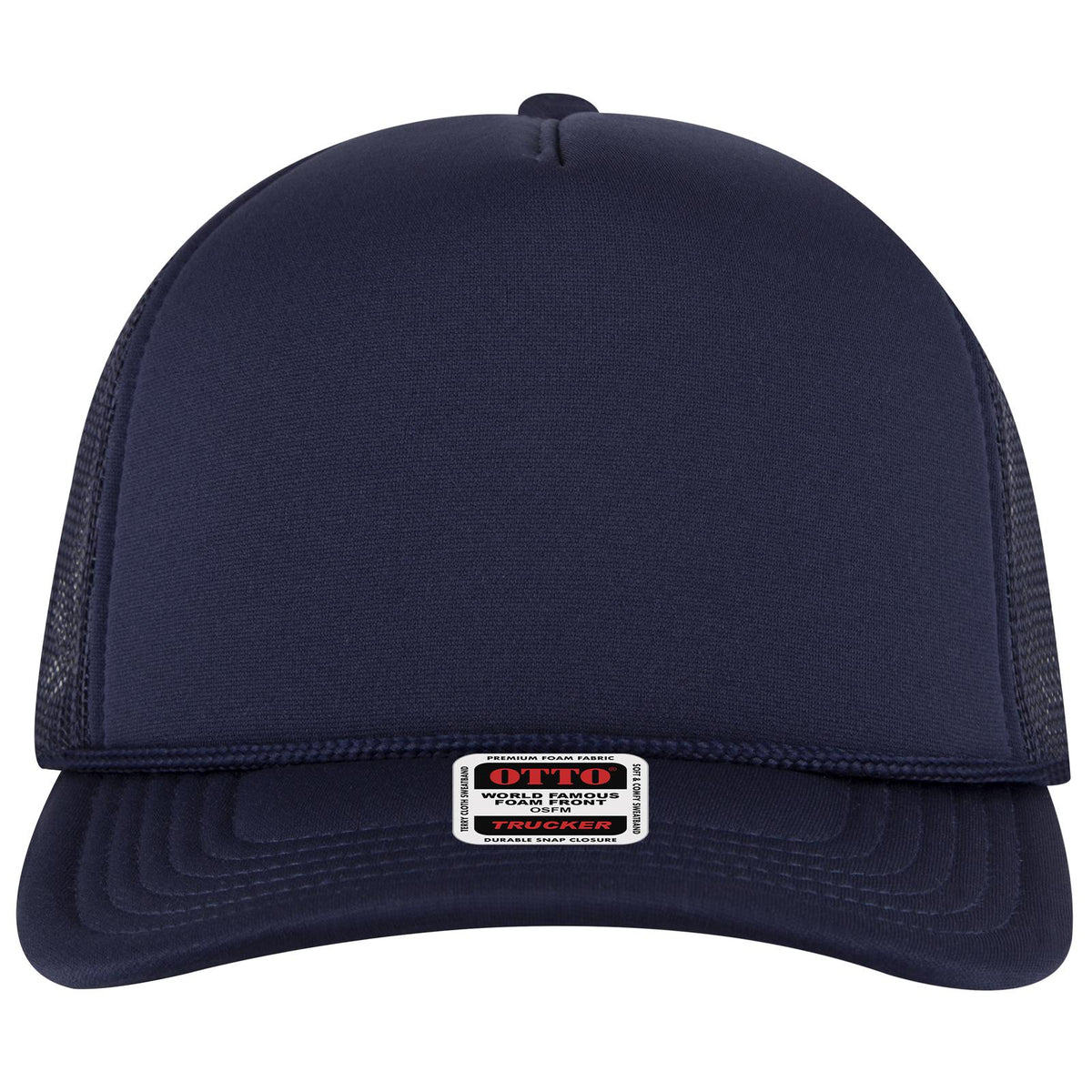 Front View of 004 - Navy OTTO CAP 5 Panel High Crown Mesh Back Trucker Hat