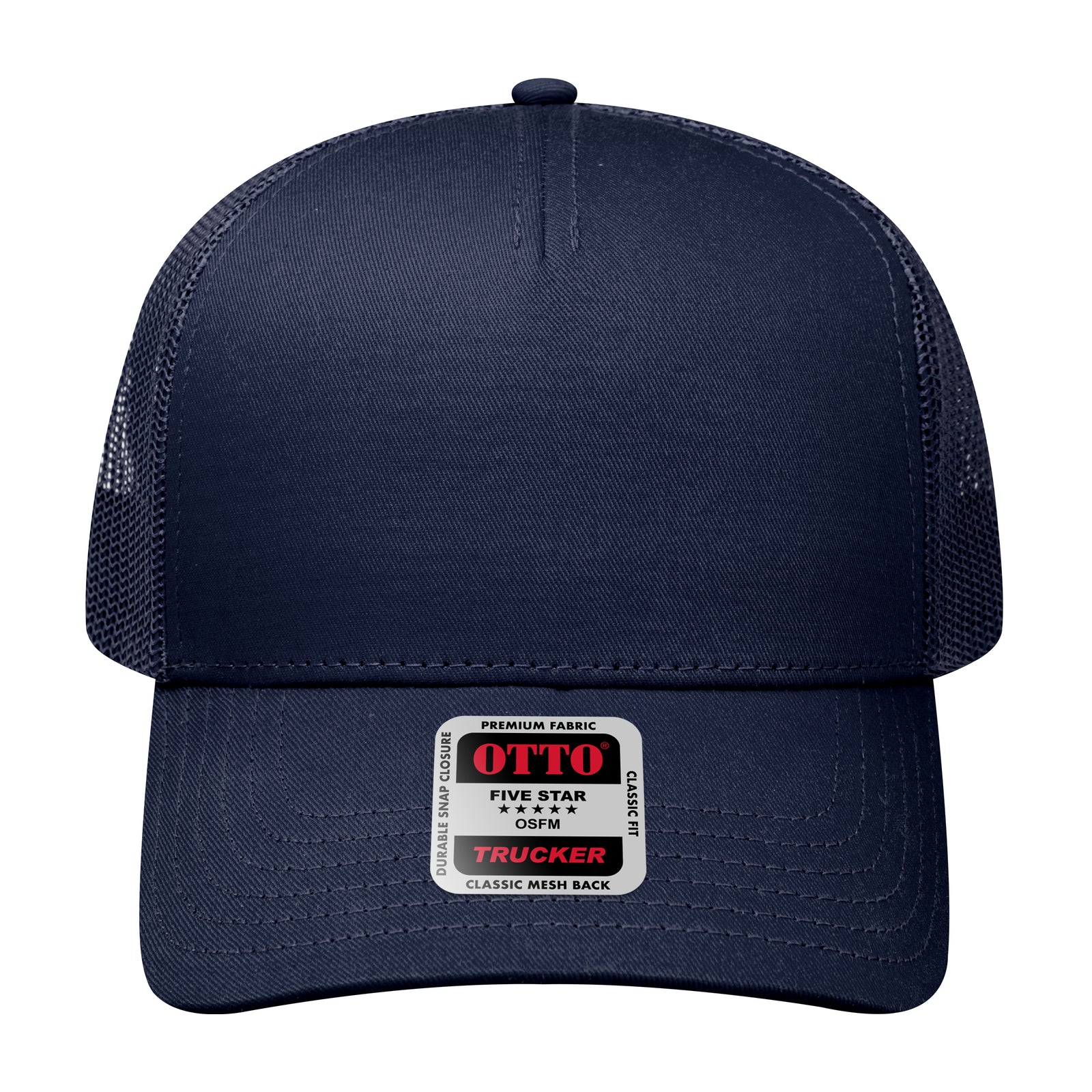 Front View of 004 - Navy OTTO CAP 5 Panel Low Profile Mesh Back Trucker Hat