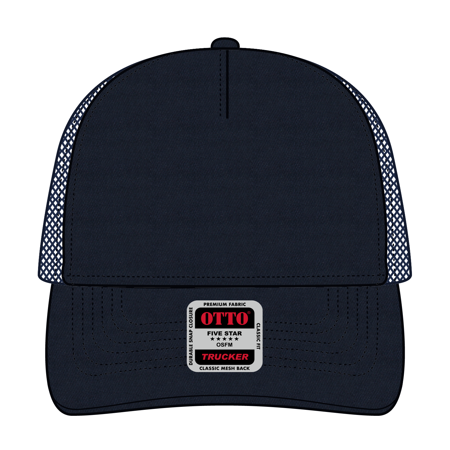 Front View of 004 - Navy OTTO CAP 5 Panel Low Profile Mesh Back Trucker Hat