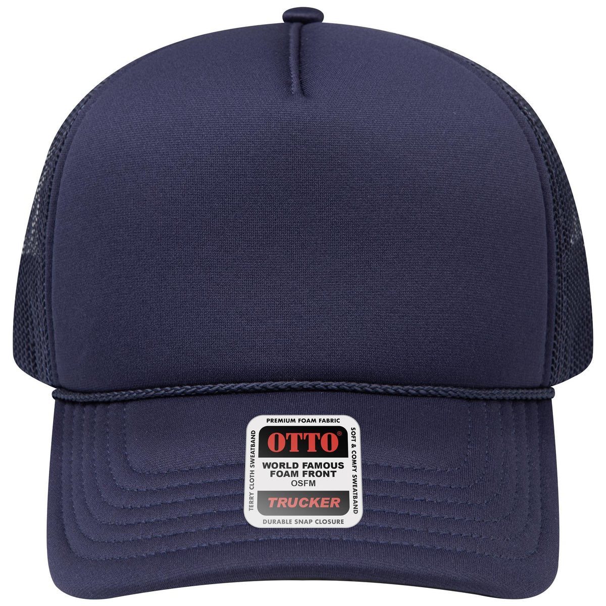 Front View of 004 - Navy OTTO CAP 5 Panel Low Profile Mesh Back Trucker Hat