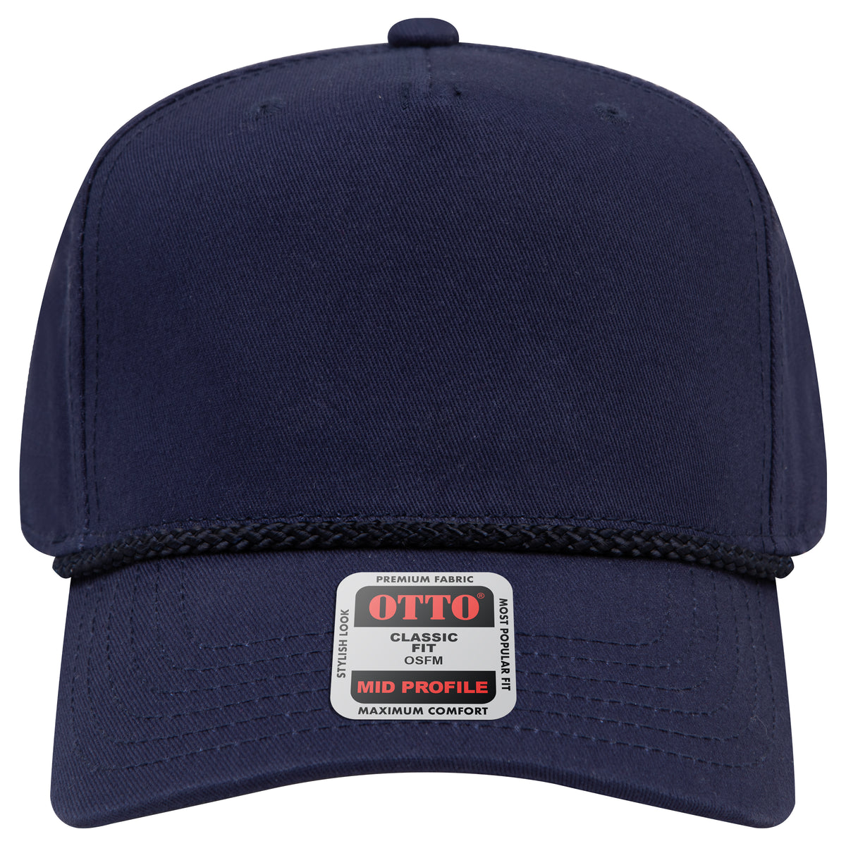 Front View of 004 - Navy OTTO CAP 5 Panel Mid Profile Baseball Cap