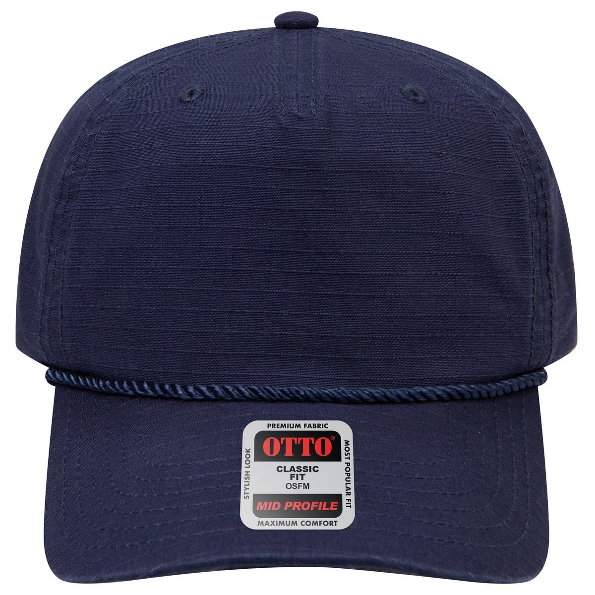 Front View of 004 - Navy OTTO CAP 5 Panel Mid Profile Baseball Hat