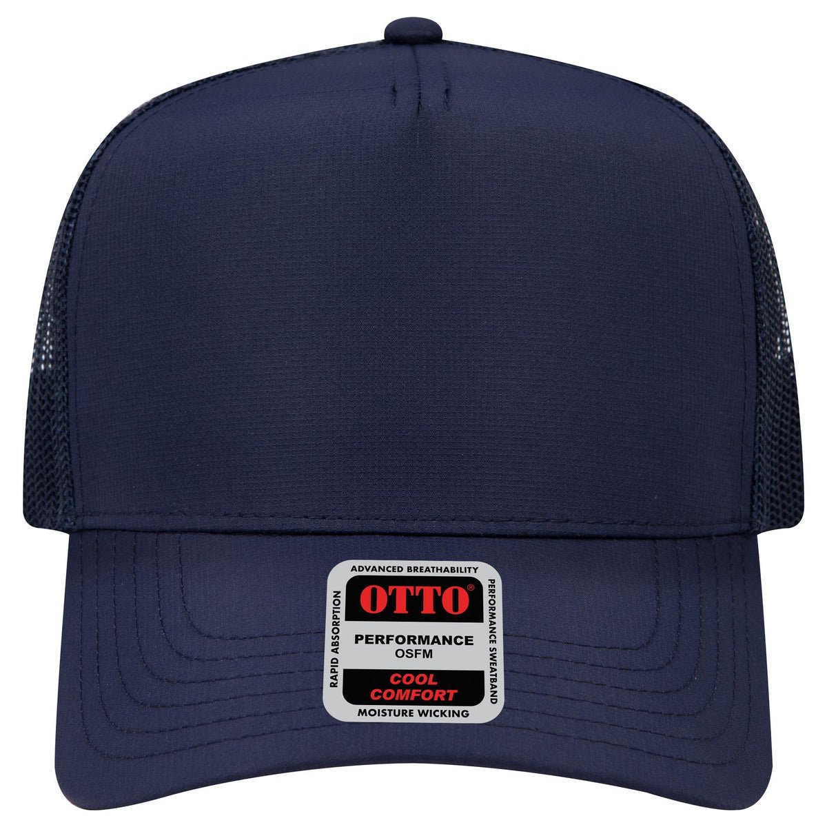 Front View of 004 - Navy OTTO CAP 5 Panel Mid Profile Mesh Back Trucker Hat