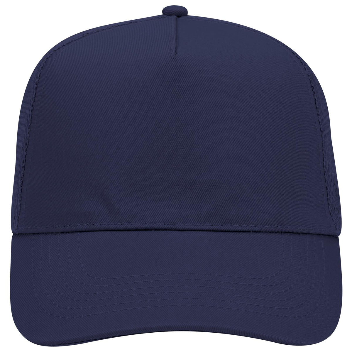 Front View of 004 - Navy OTTO CAP 5 Panel Mid Profile Mesh Back Trucker Hat