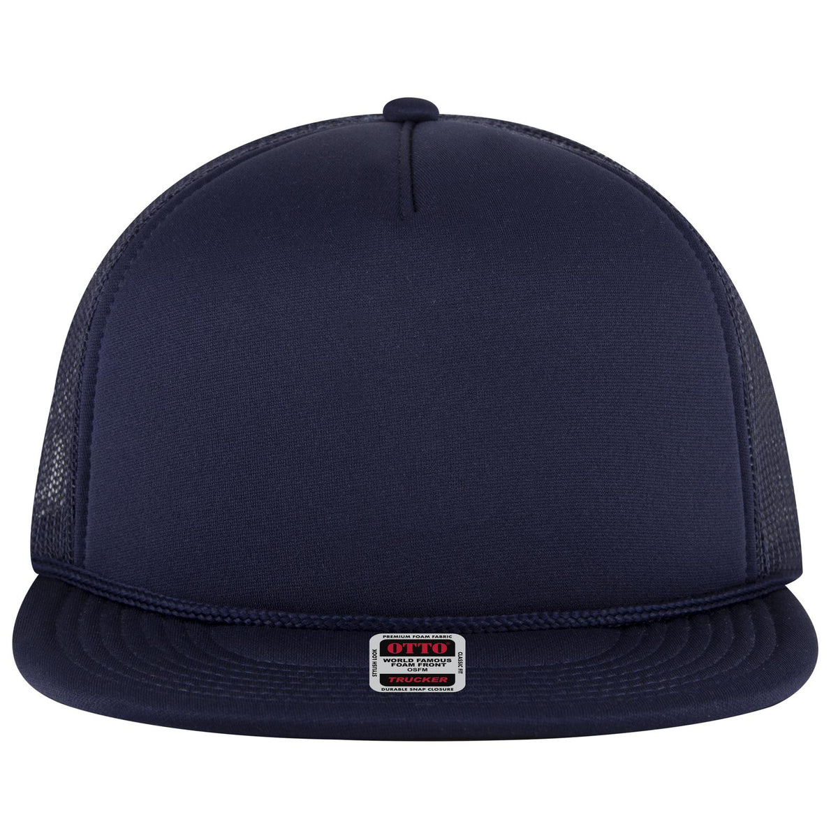 Front View of 004 - Navy OTTO CAP 5 Panel Pro Style Mesh Back Trucker Hat