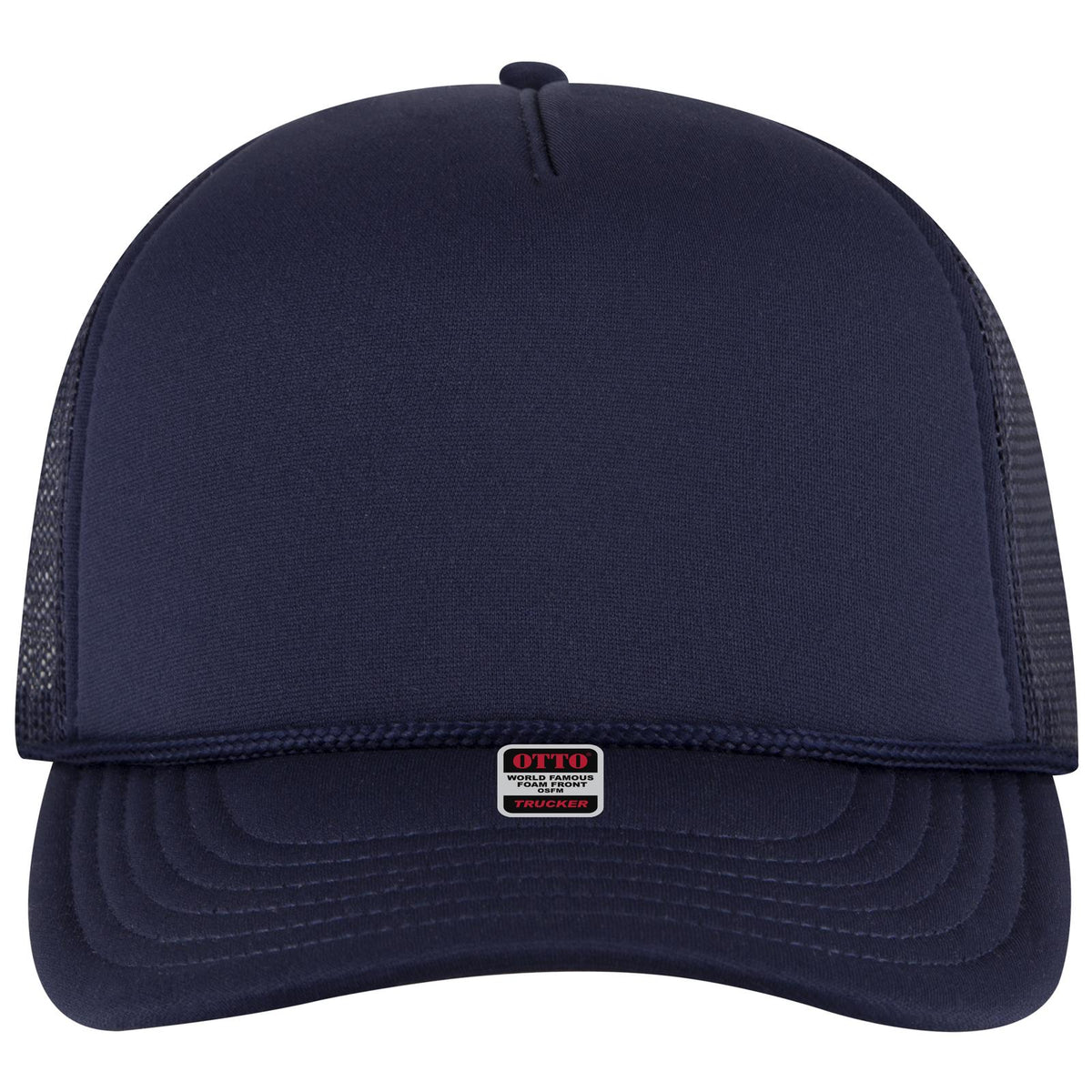 Front View of 004 - Navy OTTO CAP 5 Panel Pro Style Mesh Back Trucker Hat