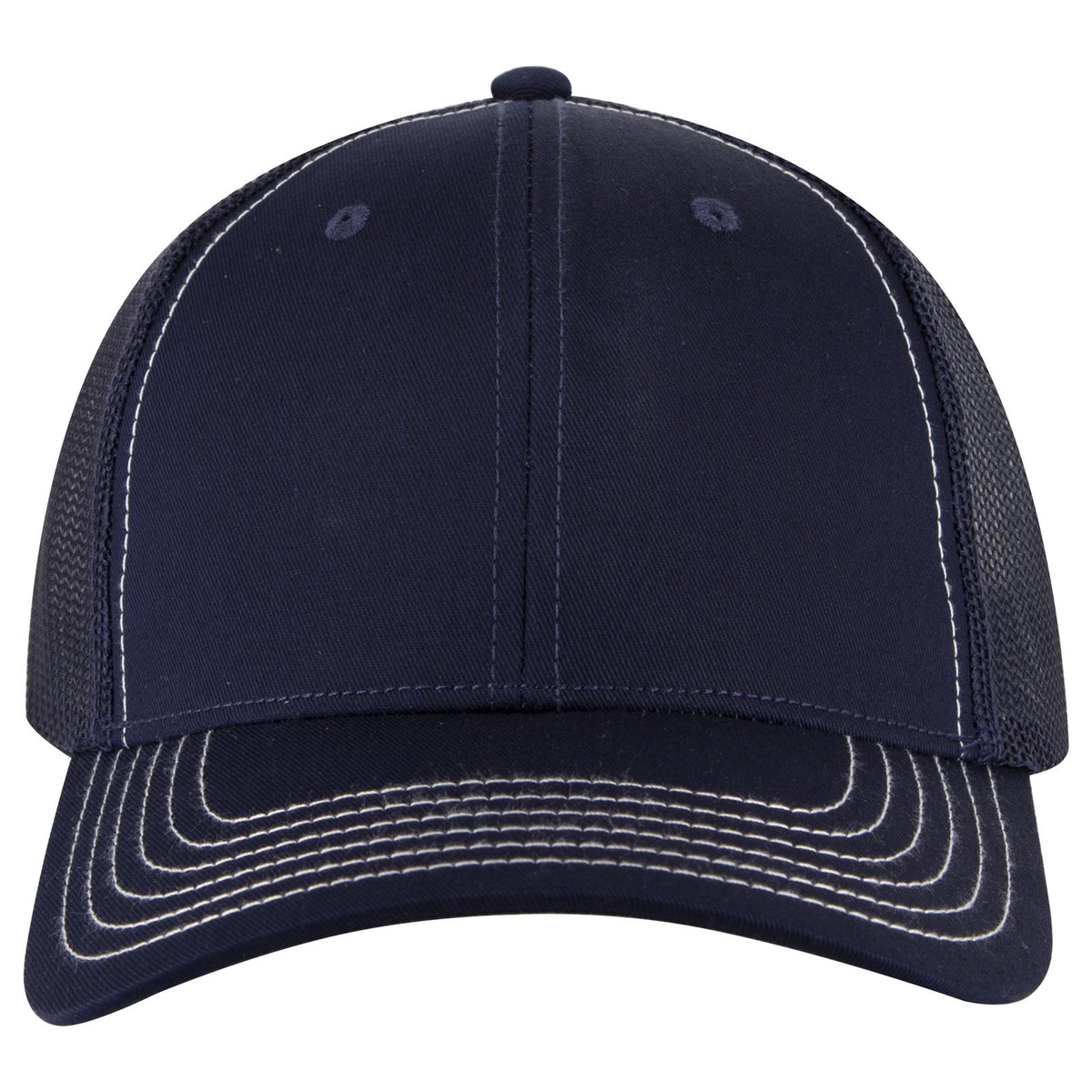 Front View of 004 - Navy OTTO CAP 6 Panel Low Profile Mesh Back Trucker Hat