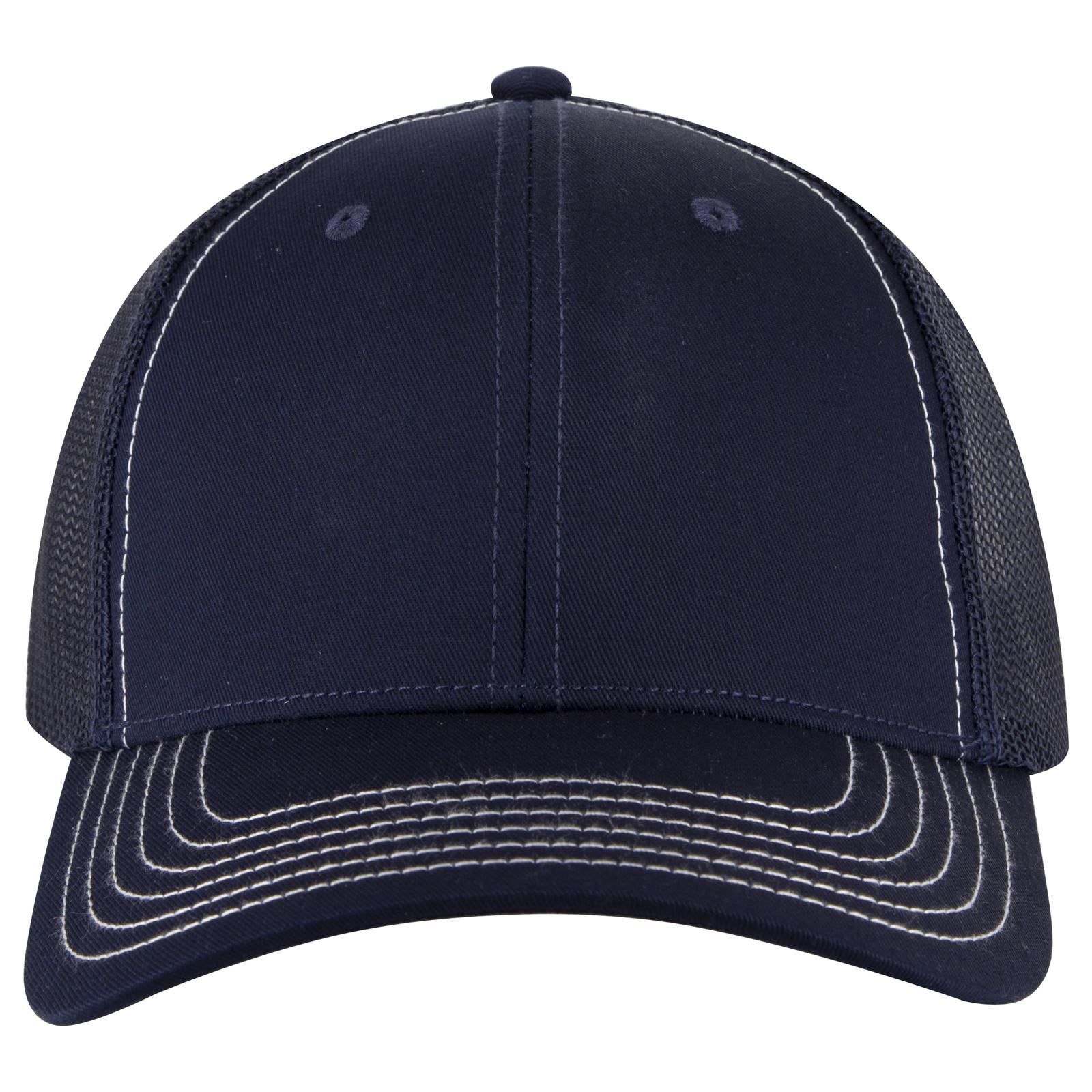Front View of 004 - Navy OTTO CAP 6 Panel Low Profile Mesh Back Trucker Hat