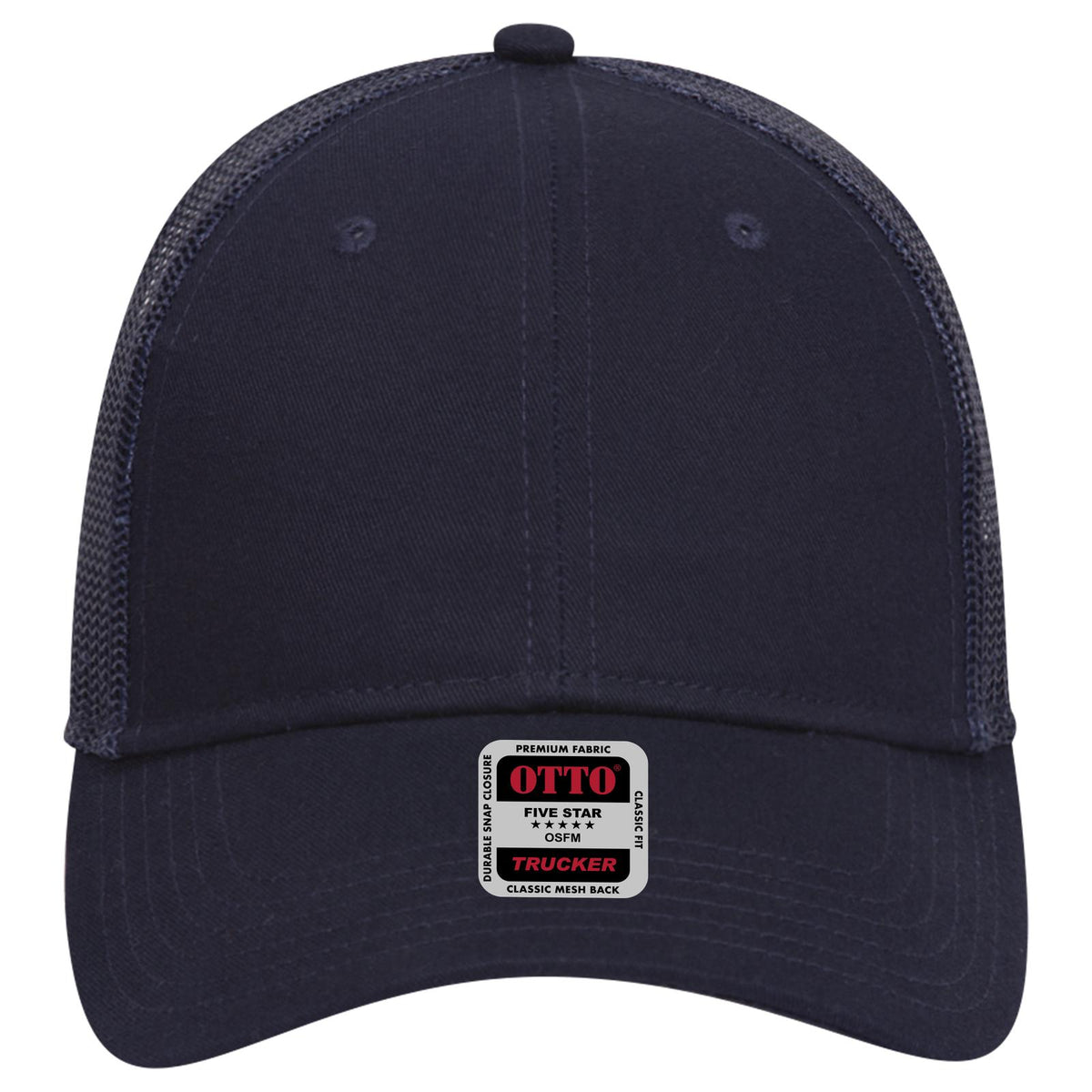 Front View of 004 - Navy OTTO CAP 6 Panel Low Profile Mesh Back Trucker Hat