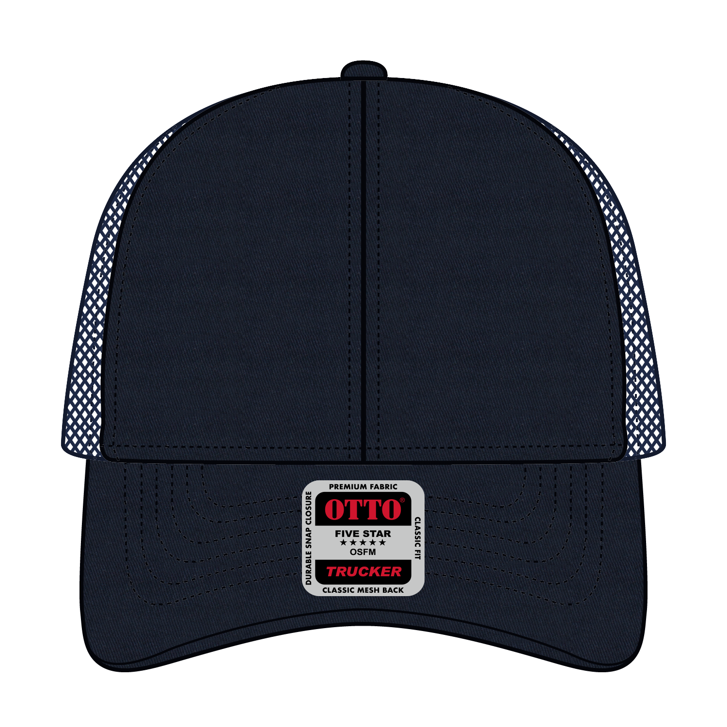 Front View of 004 - Navy OTTO CAP 6 Panel Low Profile Mesh Back Trucker Hat