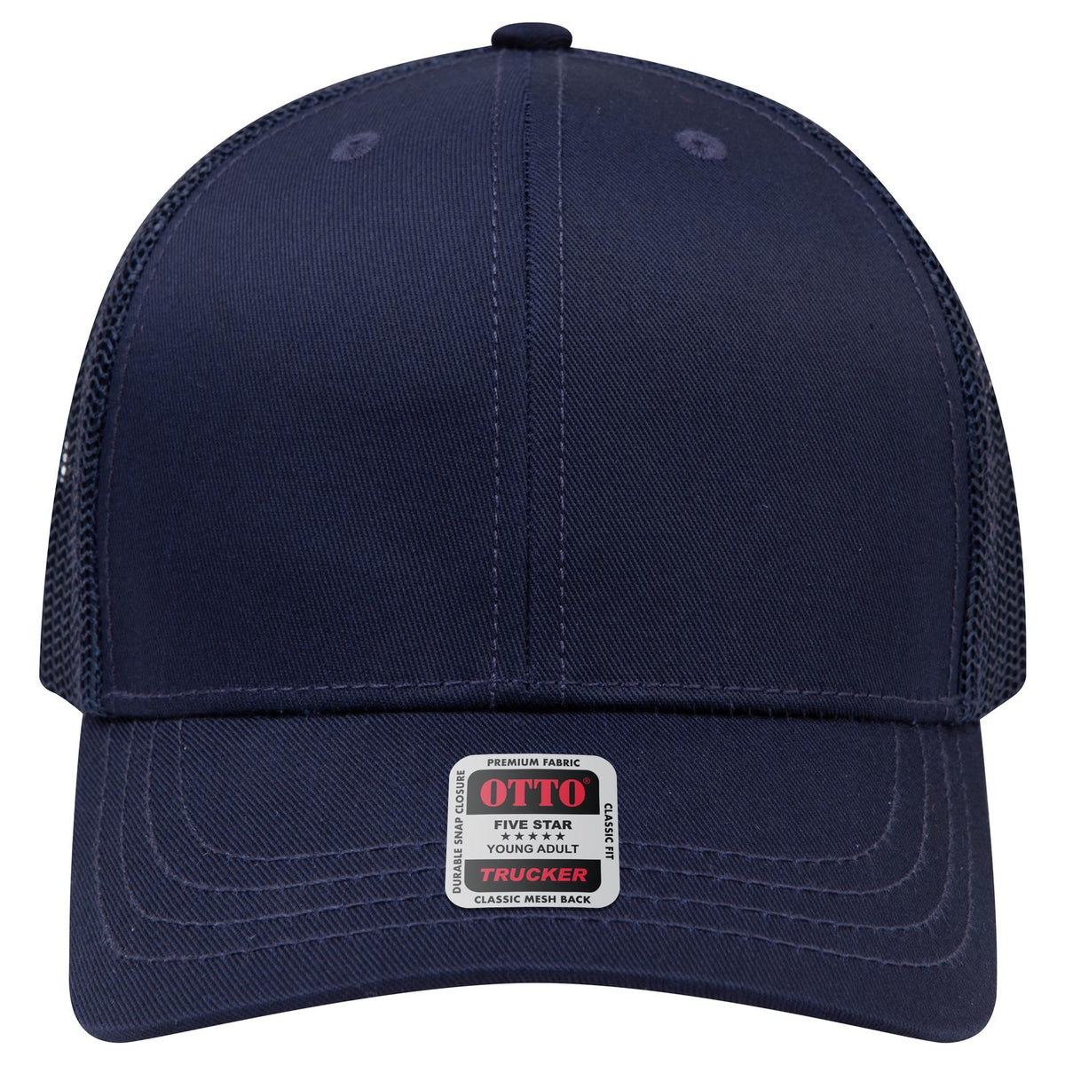 Front View of 004 - Navy OTTO CAP 6 Panel Mid Profile Mesh Back Trucker Hat