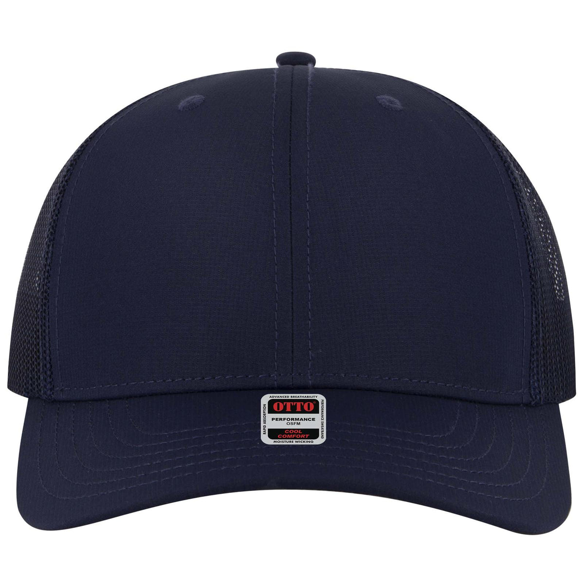 Front View of 004 - Navy OTTO CAP 6 Panel Mid Profile Mesh Back Trucker Hat
