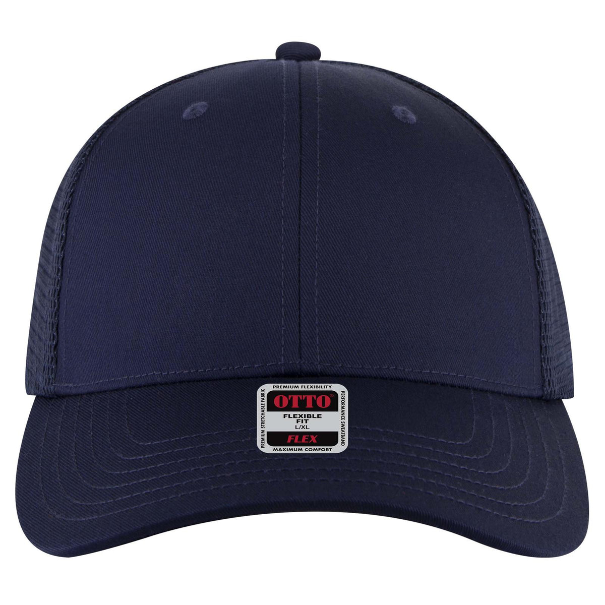 Front View of 004 - Navy OTTO CAP "OTTO FLEX" Fitted 6 Panel Low Profile Mesh Back Trucker Hat