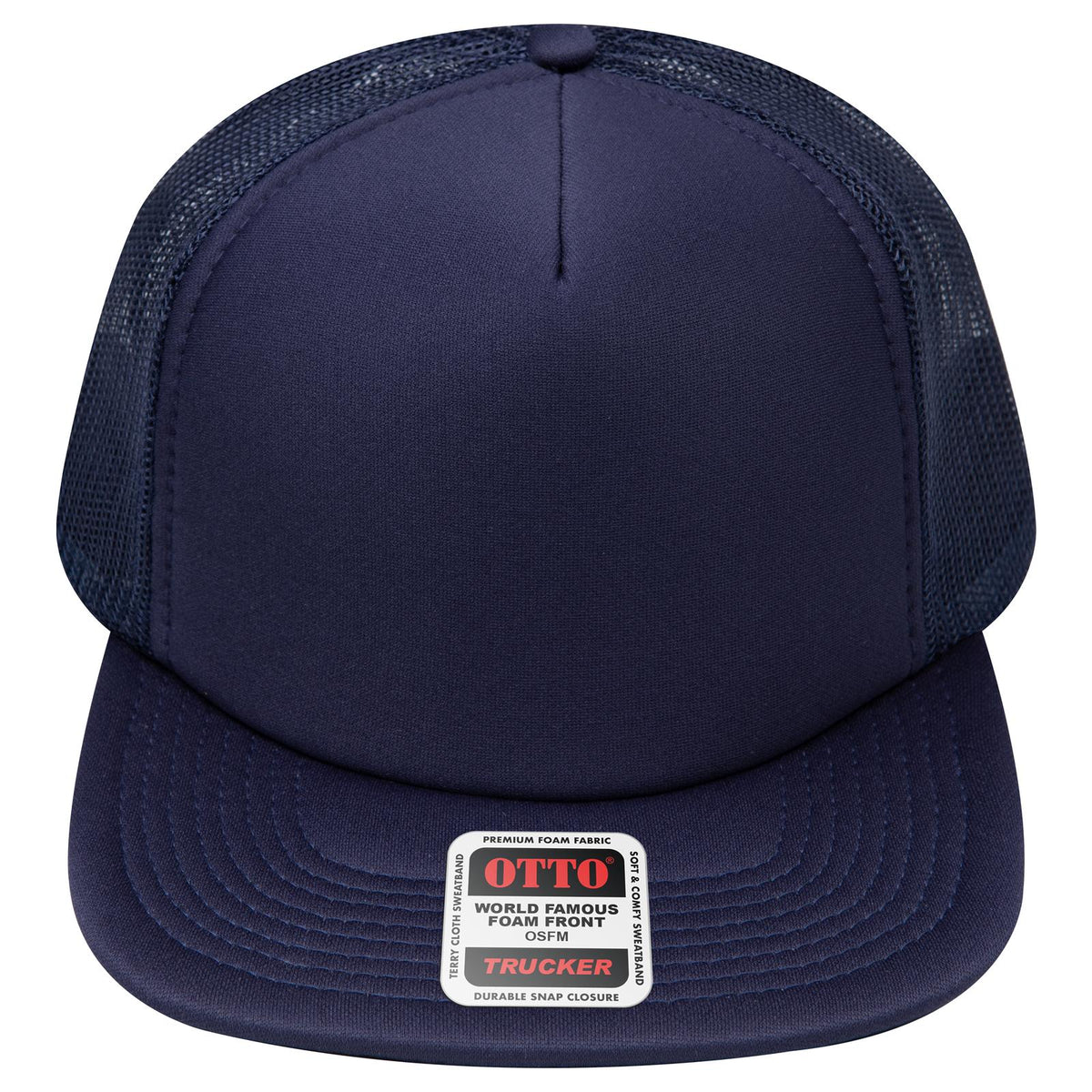 Front View of 004 - Navy OTTO CAP "OTTO SNAP" 5 Panel High Crown Mesh Back Trucker Snapback Hat