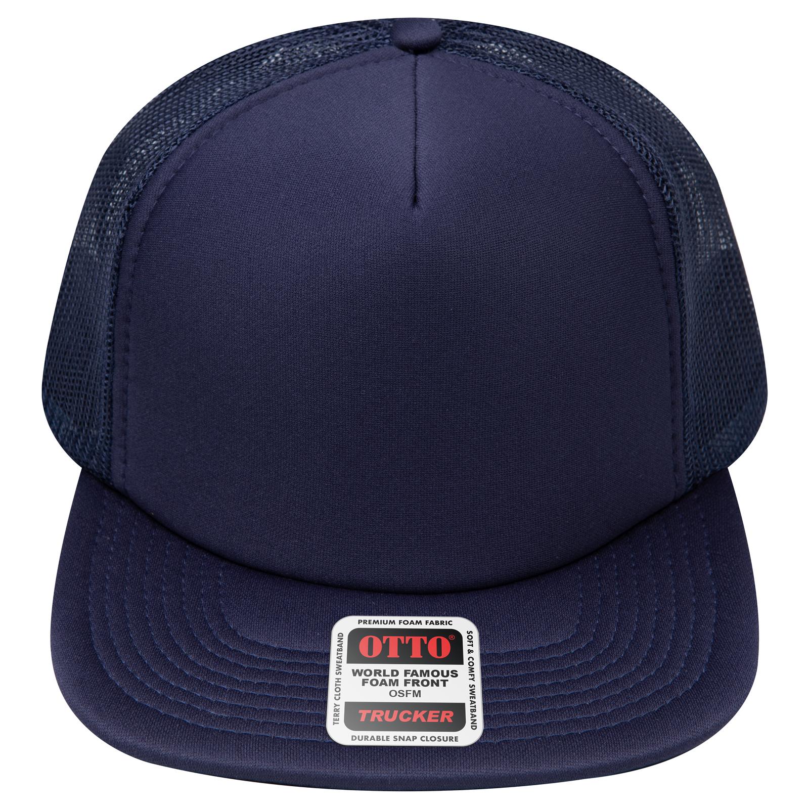 Front View of 004 - Navy OTTO CAP "OTTO SNAP" 5 Panel High Crown Mesh Back Trucker Snapback Hat