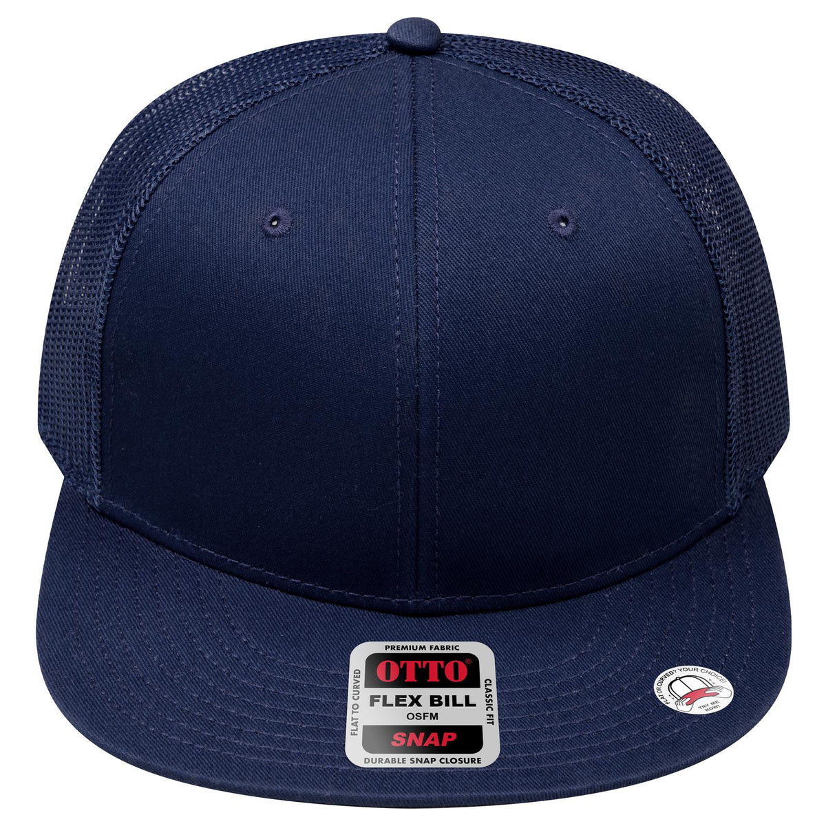 Front View of 004 - Navy OTTO CAP "OTTO SNAP" 6 Panel Pro Style Mesh Back Trucker Snapback Hat