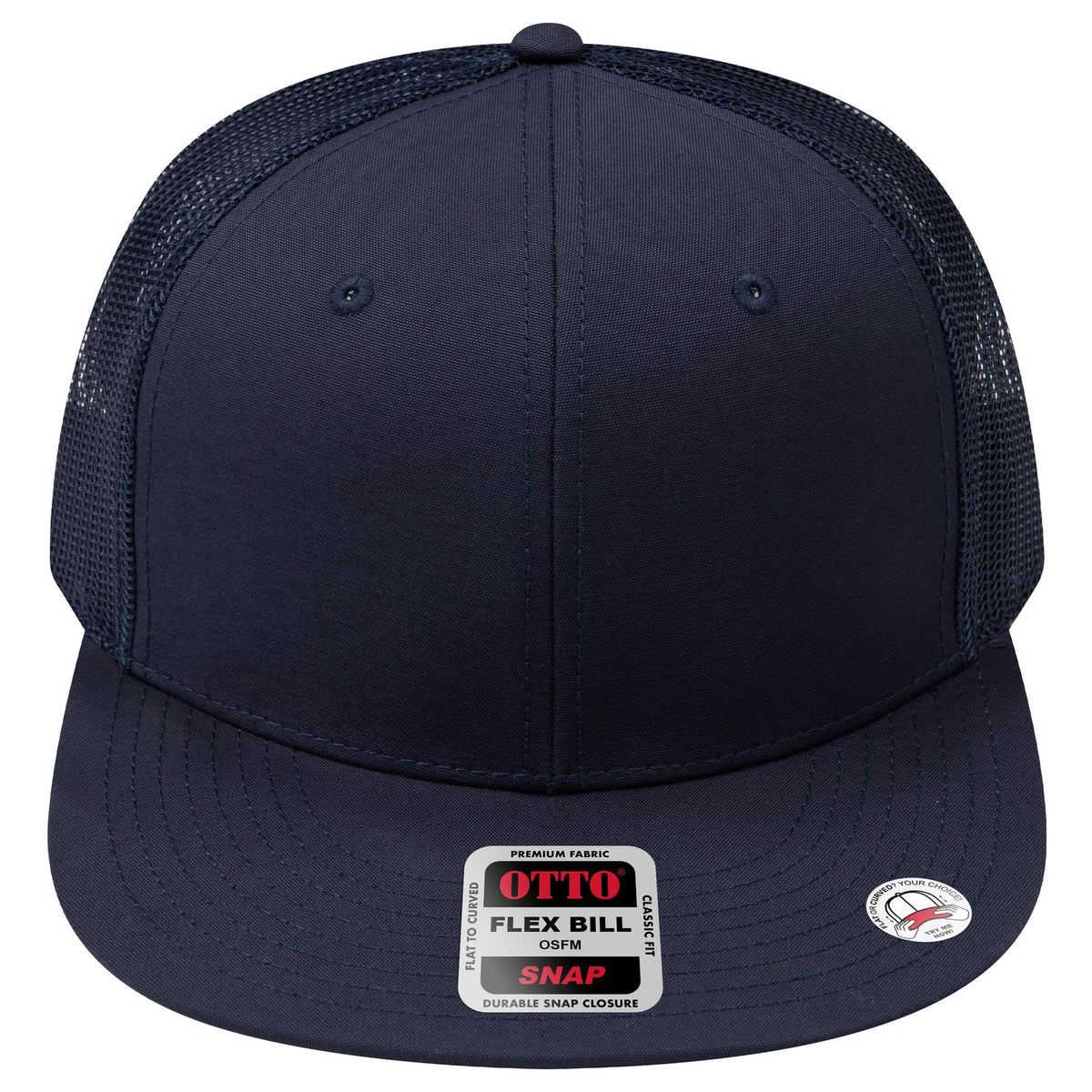 Front View of 004C - Navy OTTO CAP "OTTO SNAP" 6 Panel Pro Style Mesh Back Trucker Snapback Hat