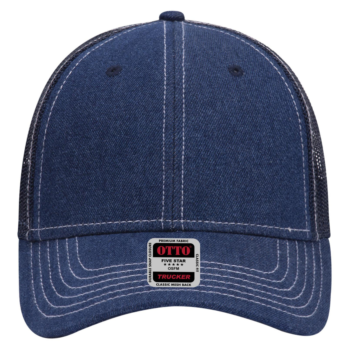 Front View of 004W - Nvy/Wt OTTO CAP 6 Panel Low Profile Mesh Back Trucker Hat