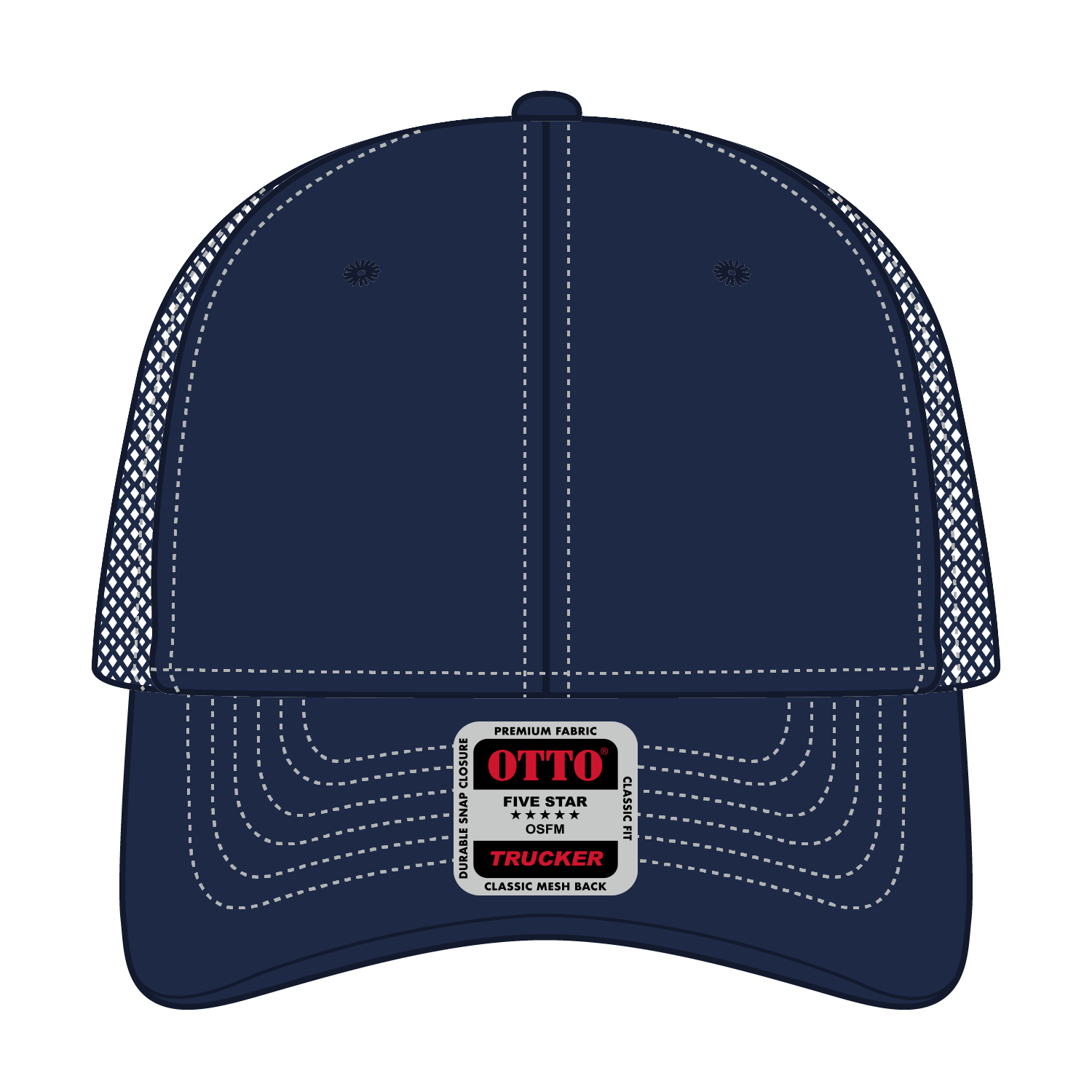 Front View of 004W - Nvy/Wt OTTO CAP 6 Panel Low Profile Mesh Back Trucker Hat