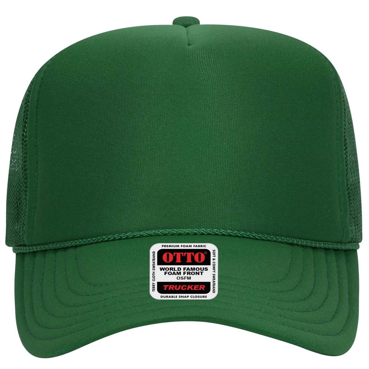 Front View of 005 - Kelly OTTO CAP 5 Panel High Crown Mesh Back Trucker Hat