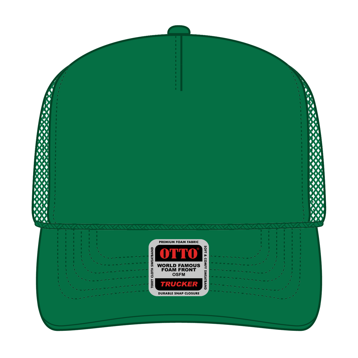 Front View of 005 - Kelly OTTO CAP 5 Panel High Crown Mesh Back Trucker Hat