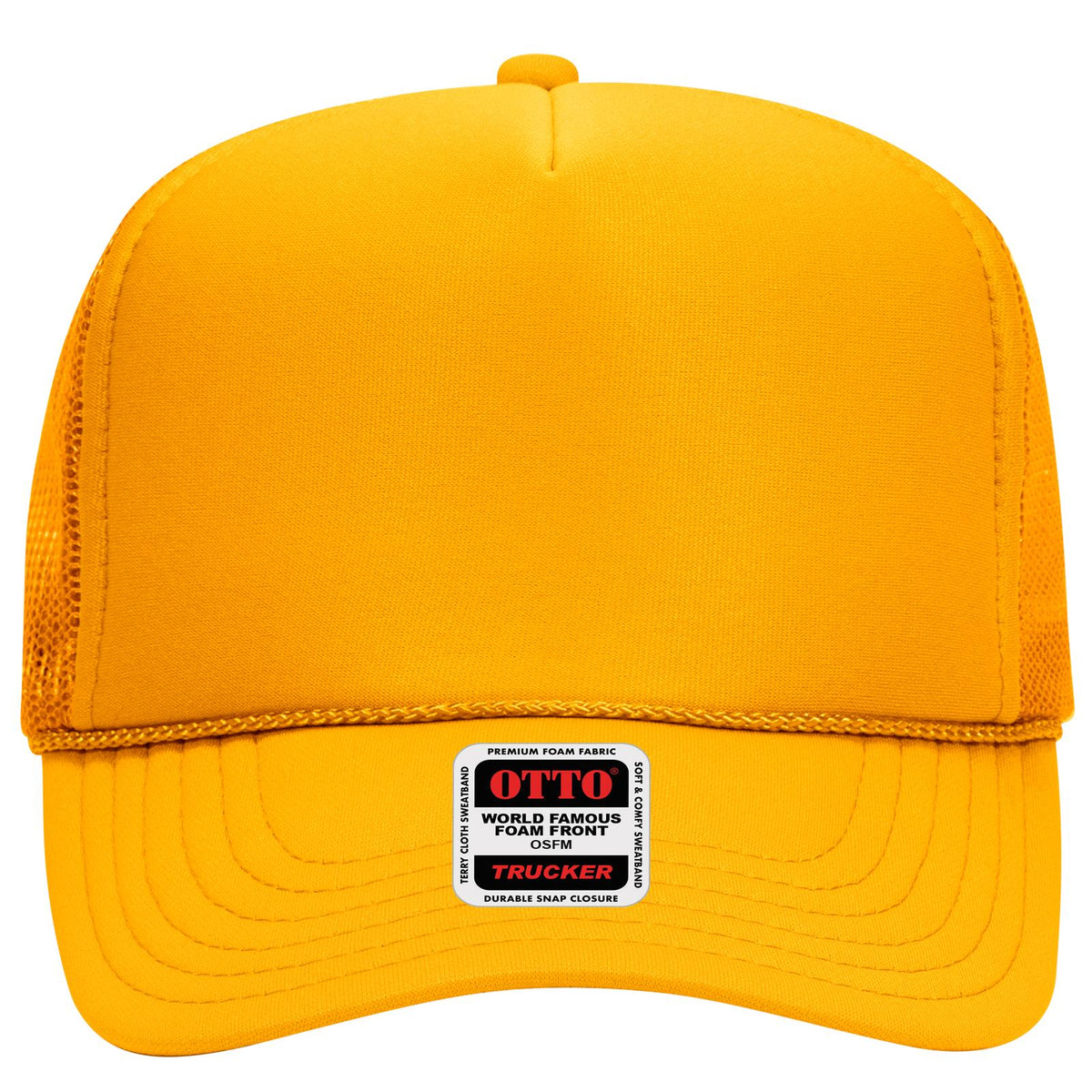 Front View of 006 - Gold OTTO CAP 5 Panel High Crown Mesh Back Trucker Hat