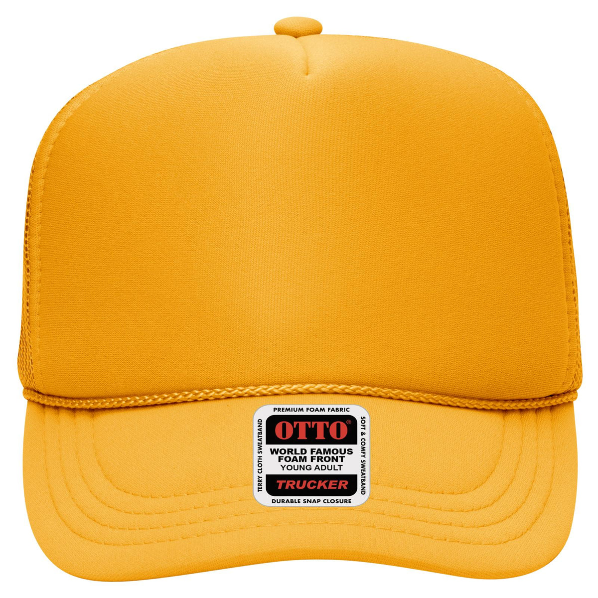 Front View of 006 - Gold OTTO CAP 5 Panel High Crown Mesh Back Trucker Hat