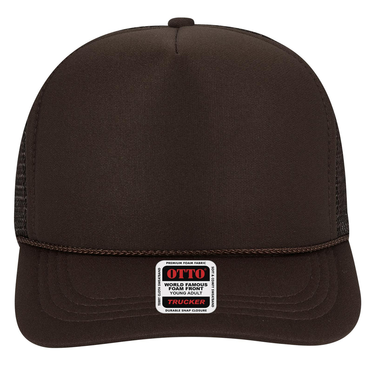 Front View of 007 - Brown OTTO CAP 5 Panel High Crown Mesh Back Trucker Hat