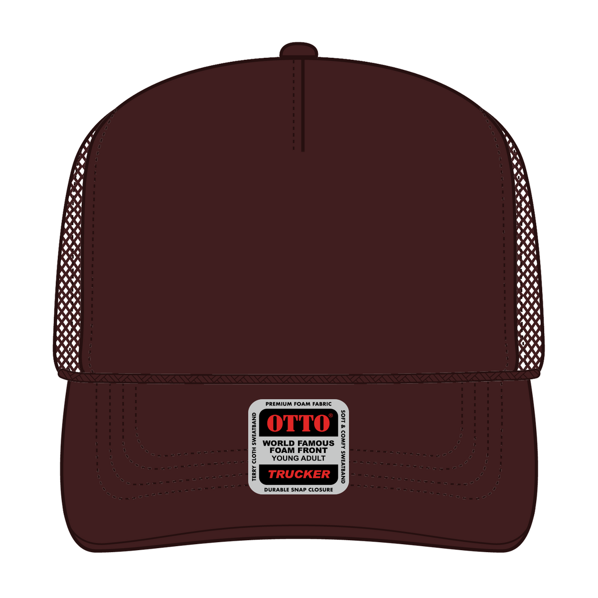 Front View of 007 - Brown OTTO CAP 5 Panel High Crown Mesh Back Trucker Hat