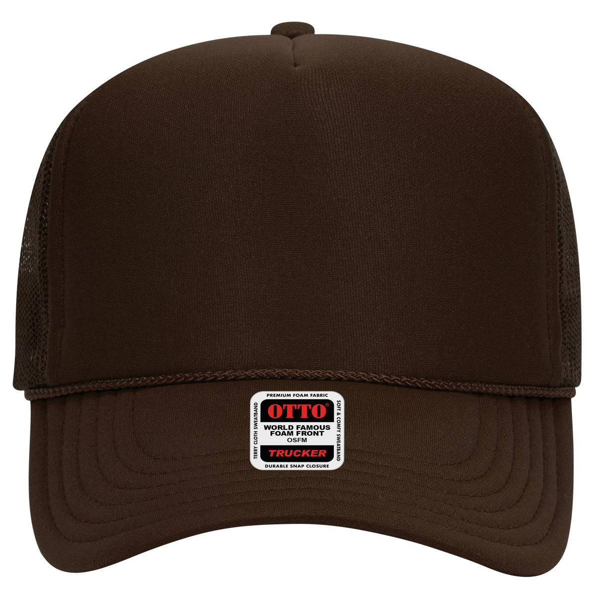 Front View of 007 - Brown OTTO CAP 5 Panel High Crown Mesh Back Trucker Hat