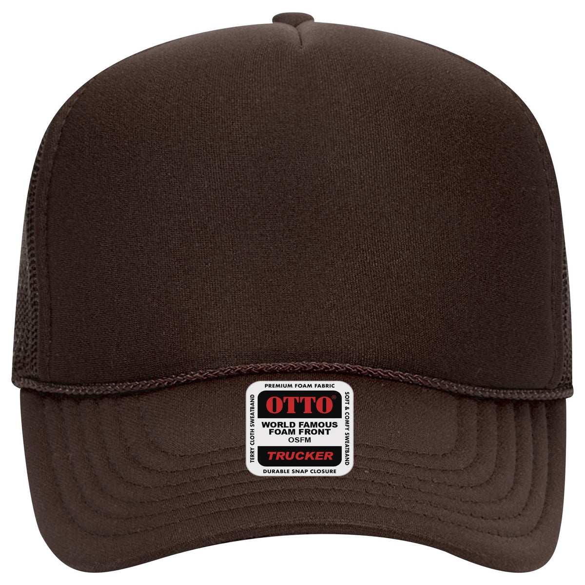Front View of 007 - Brown OTTO CAP 5 Panel Mid Profile Mesh Back Trucker Hat