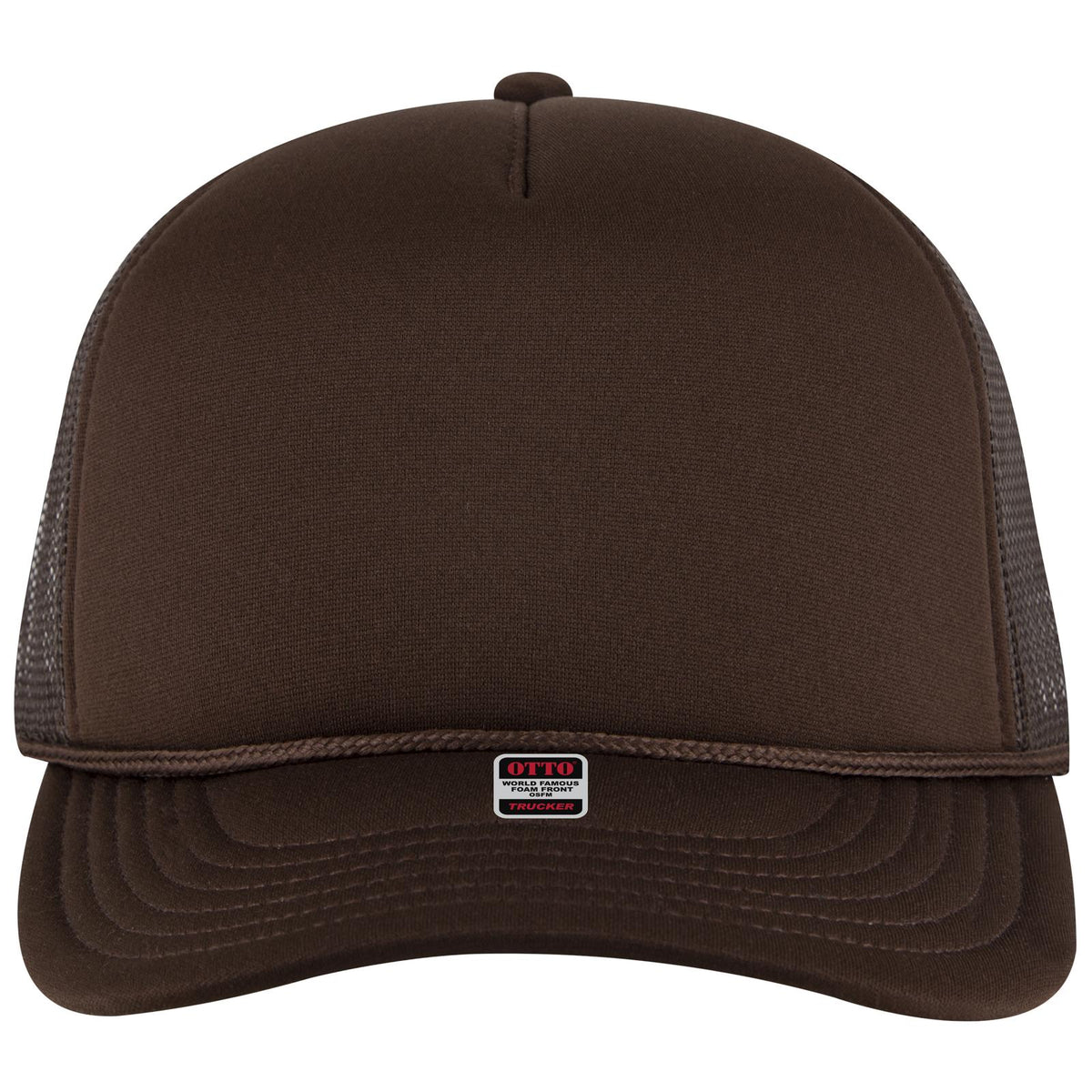 Front View of 007 - Brown OTTO CAP 5 Panel Pro Style Mesh Back Trucker Hat