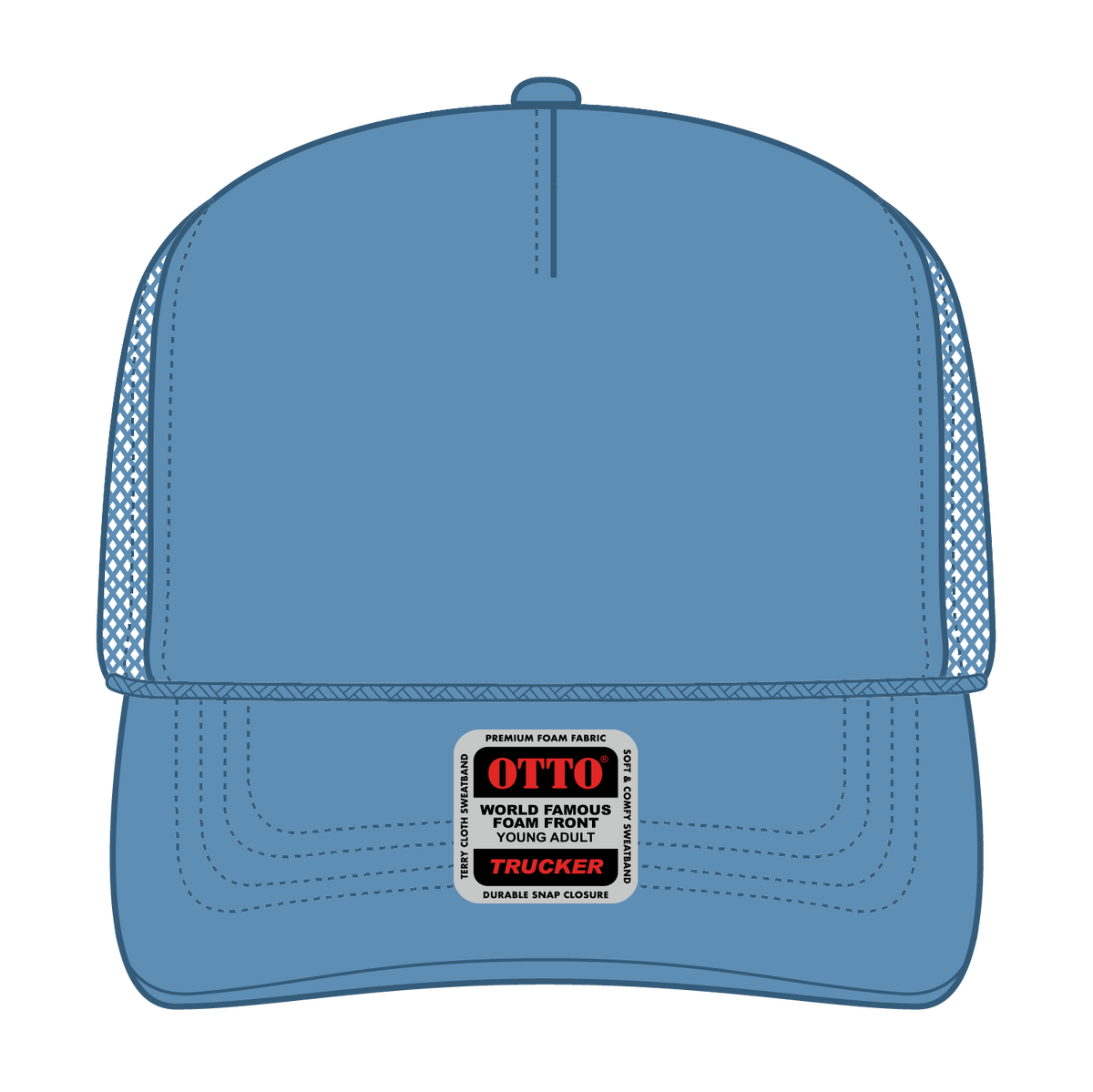 Front View of 008 - Col. Blue OTTO CAP 5 Panel High Crown Mesh Back Trucker Hat
