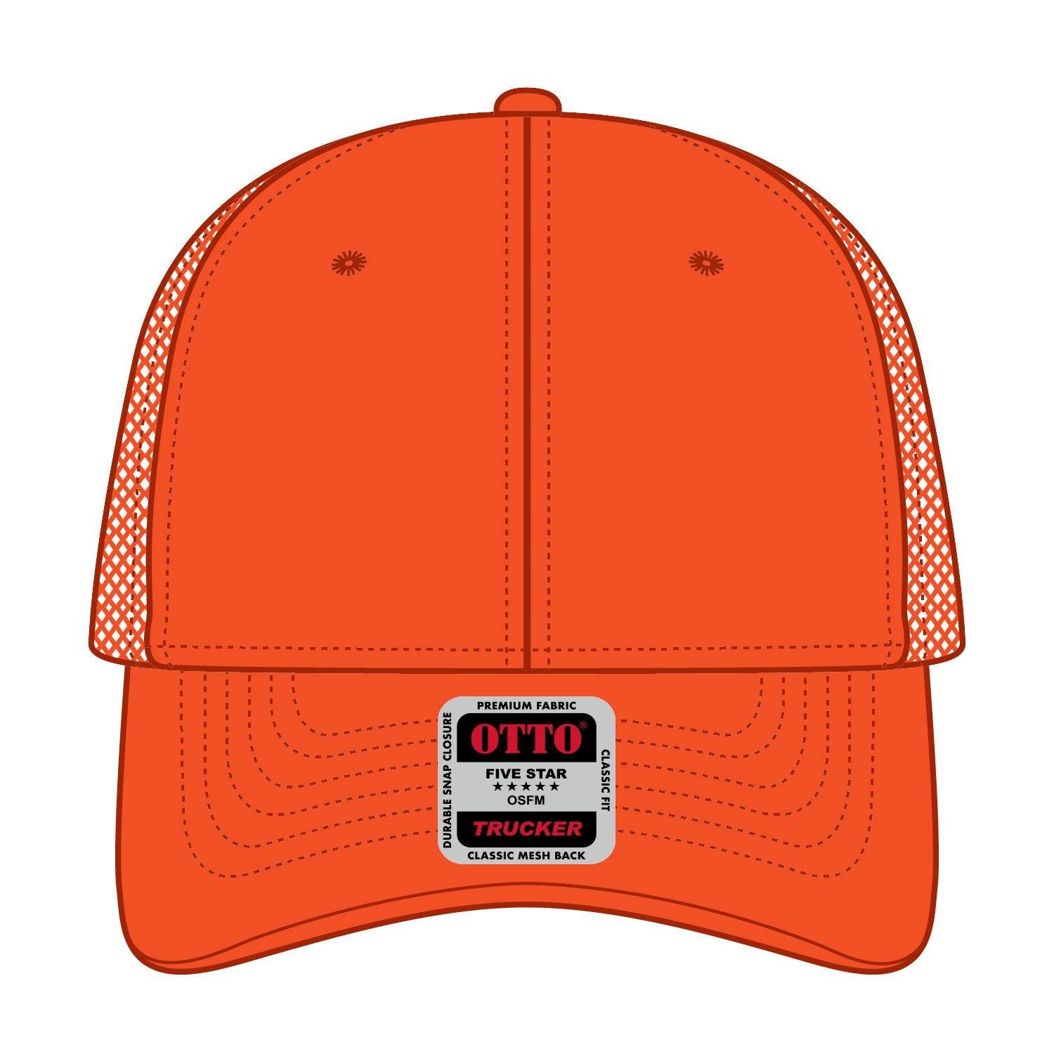 Front View of 009 - N. Orange OTTO CAP 6 Panel Low Profile Mesh Back Trucker Hat