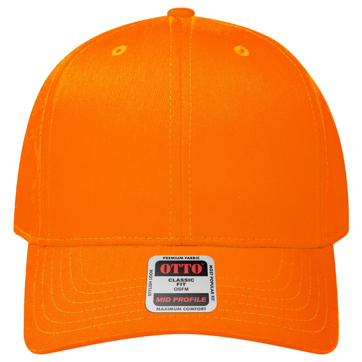Front View of 009 - N. Orange OTTO CAP 6 Panel Mid Profile Baseball Cap