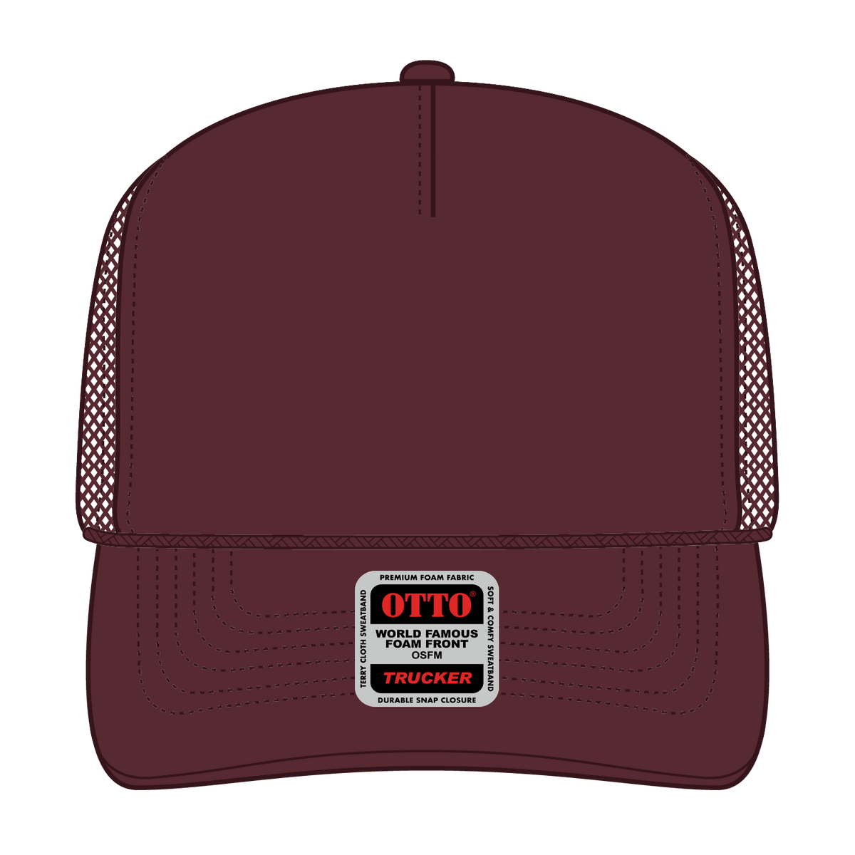 Front View of 010 - Maroon OTTO CAP 5 Panel High Crown Mesh Back Trucker Hat