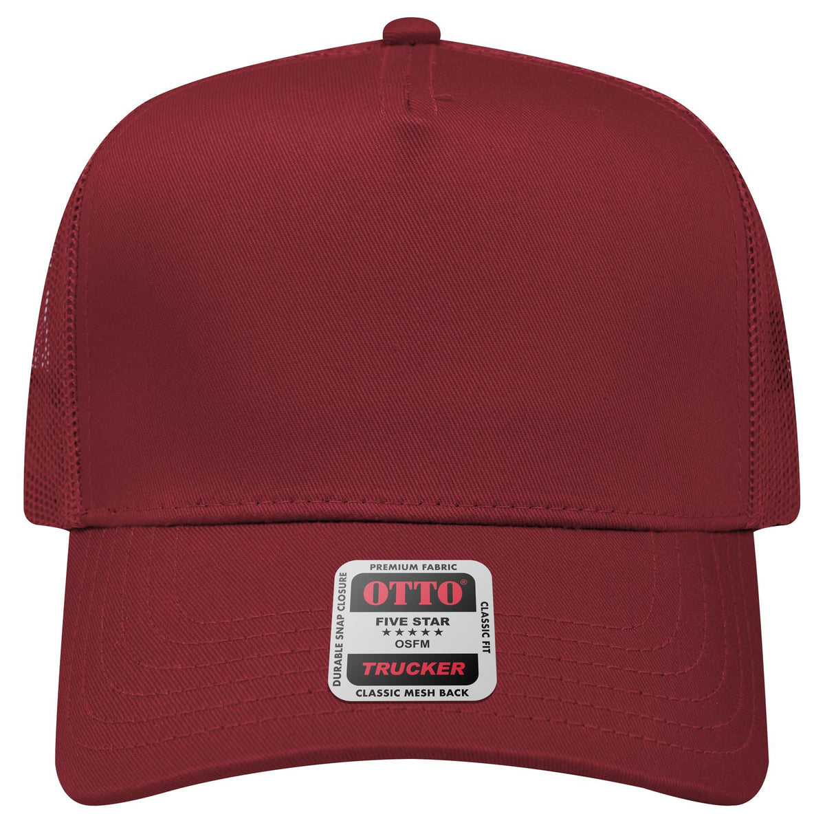 Front View of 010 - Maroon OTTO CAP 5 Panel Mid Profile Mesh Back Trucker Hat