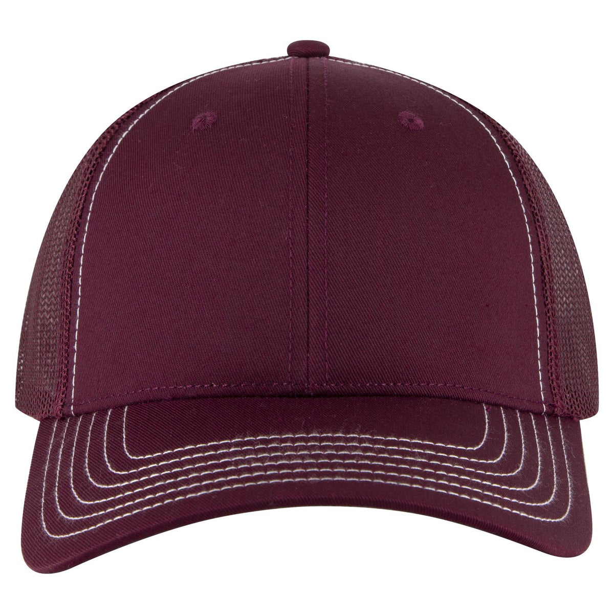 Front View of 010 - Maroon OTTO CAP 6 Panel Low Profile Mesh Back Trucker Hat