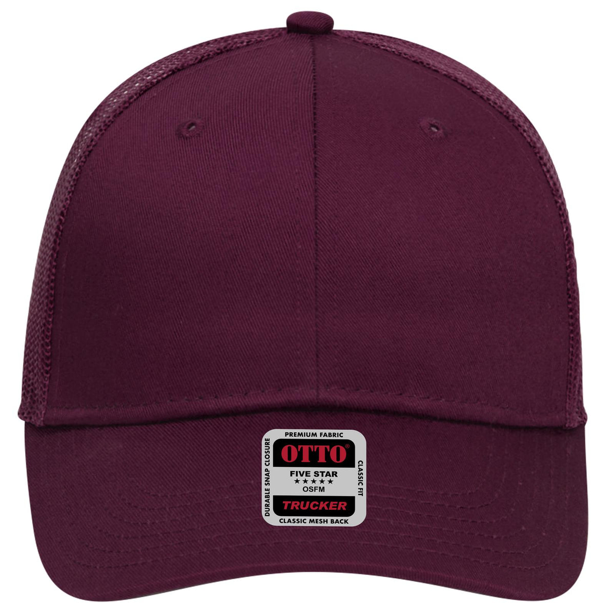 Front View of 010 - Maroon OTTO CAP 6 Panel Low Profile Mesh Back Trucker Hat