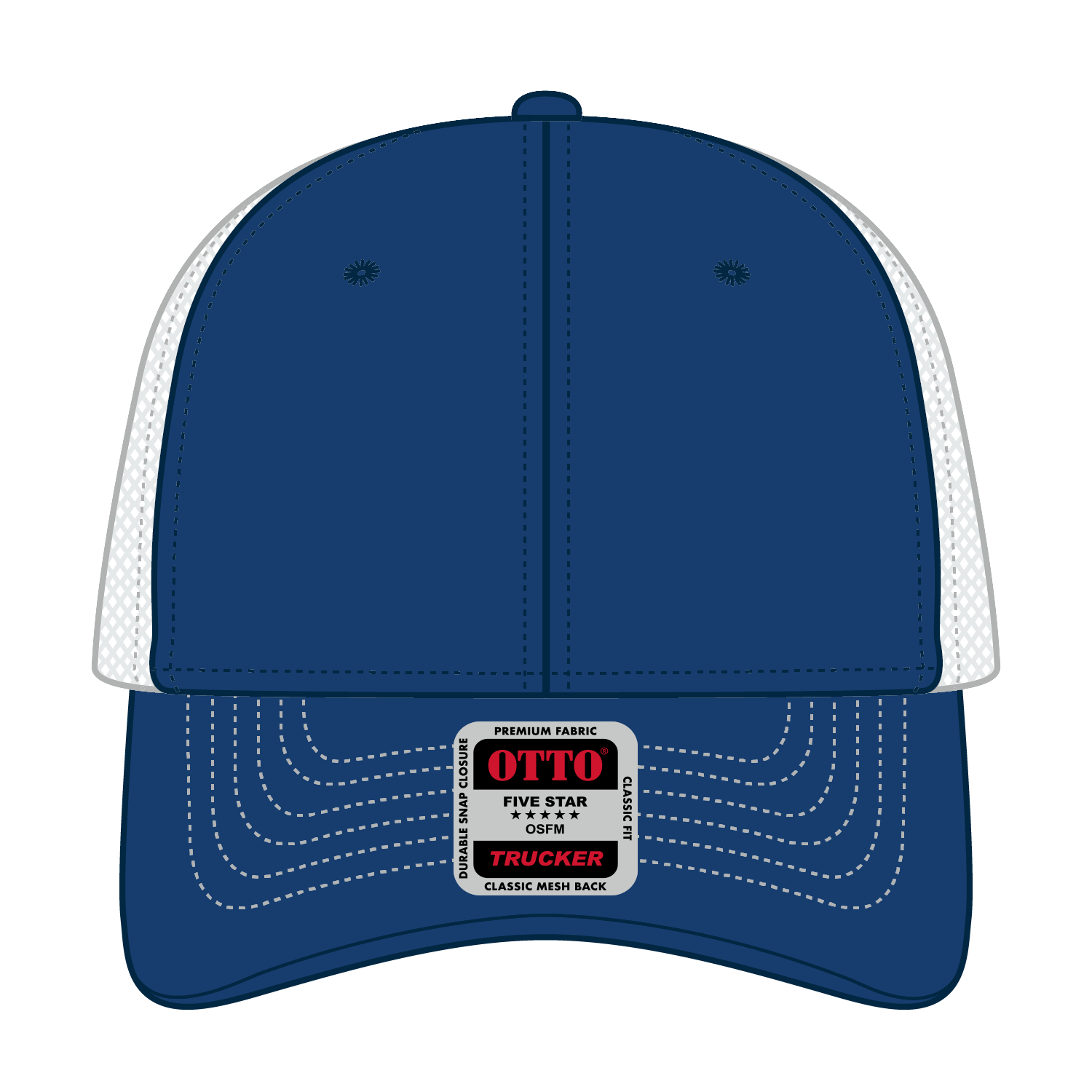 Front View of 010116 - Ryl/Ryl/Wht OTTO CAP 6 Panel Low Profile Mesh Back Trucker Hat