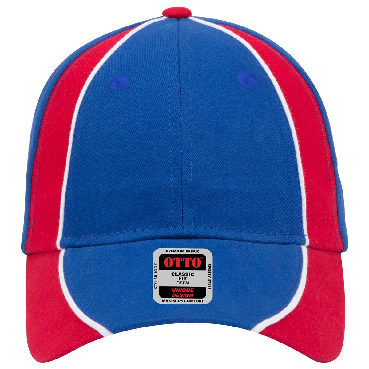 Front View of 010216 - Ryl/Red/Wht OTTO CAP 6 Panel Low Profile Baseball Cap