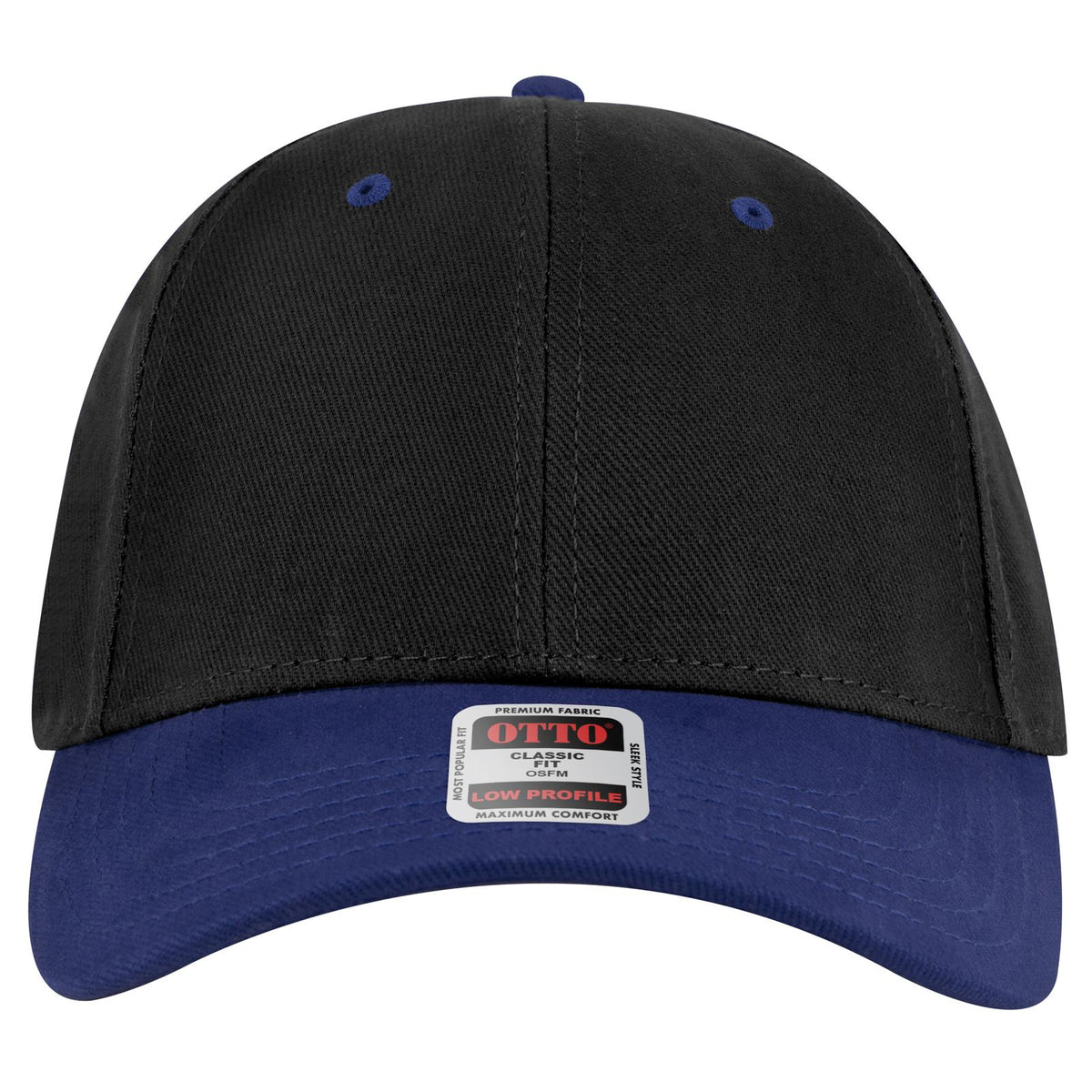 Front View of 0103 - Royal/Black OTTO CAP 6 Panel Low Profile Baseball Cap