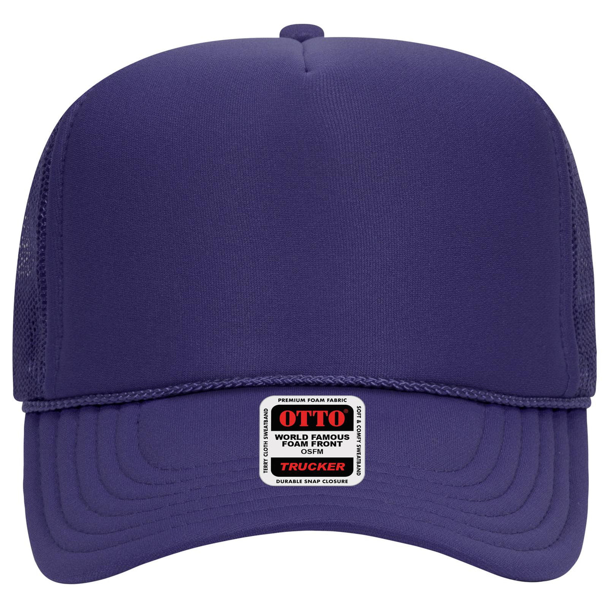Front View of 011 - Purple OTTO CAP 5 Panel High Crown Mesh Back Trucker Hat