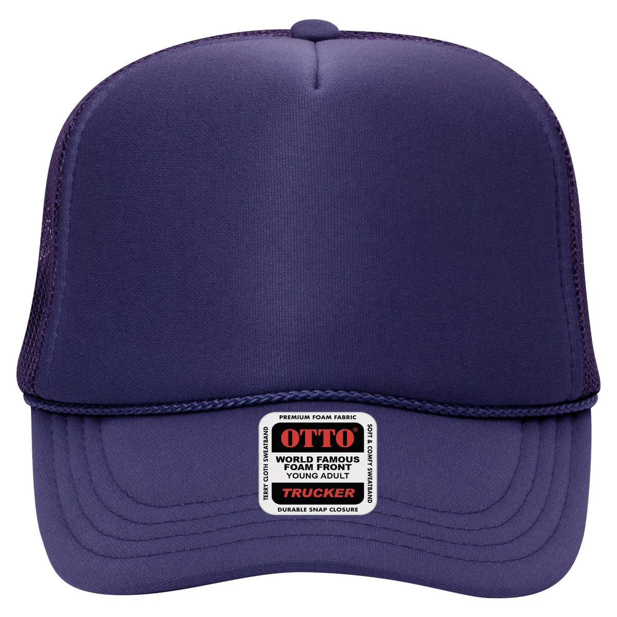 Front View of 011 - Purple OTTO CAP 5 Panel High Crown Mesh Back Trucker Hat