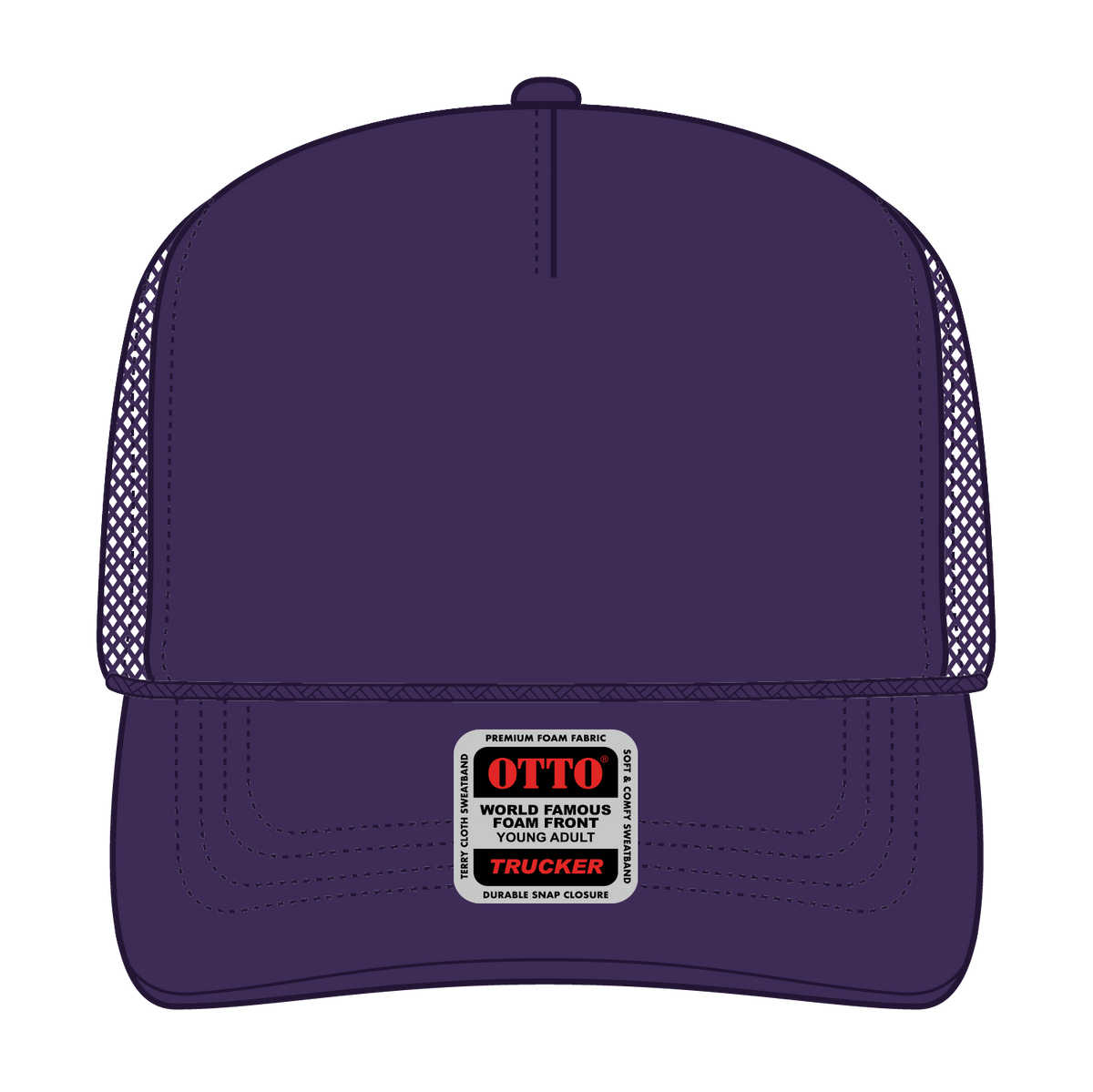 Front View of 011 - Purple OTTO CAP 5 Panel High Crown Mesh Back Trucker Hat