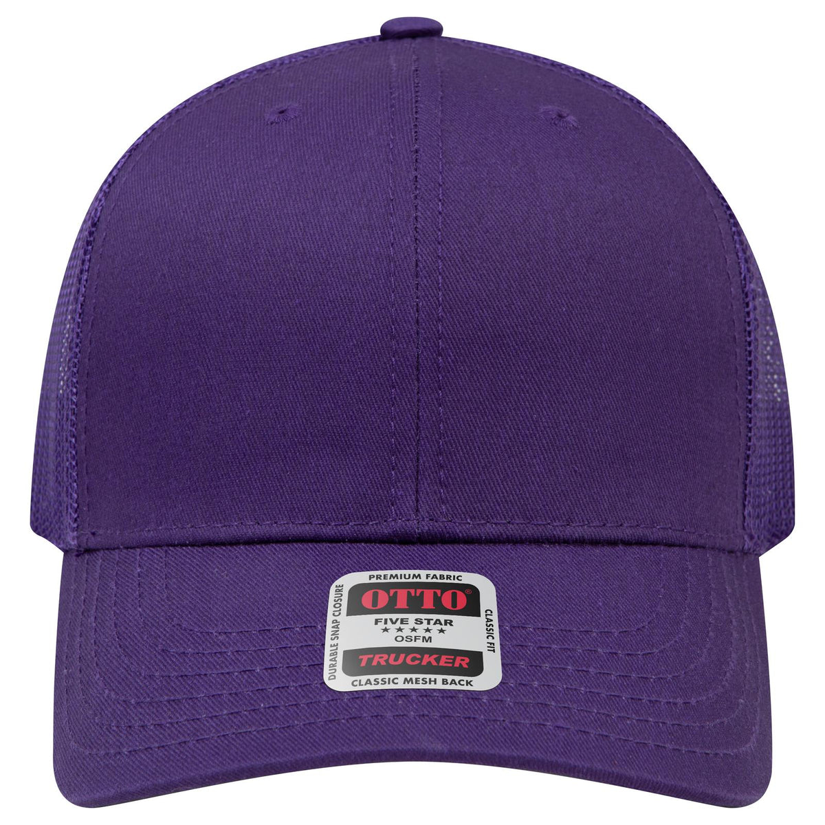 Front View of 011 - Purple OTTO CAP 6 Panel Mid Profile Mesh Back Trucker Hat