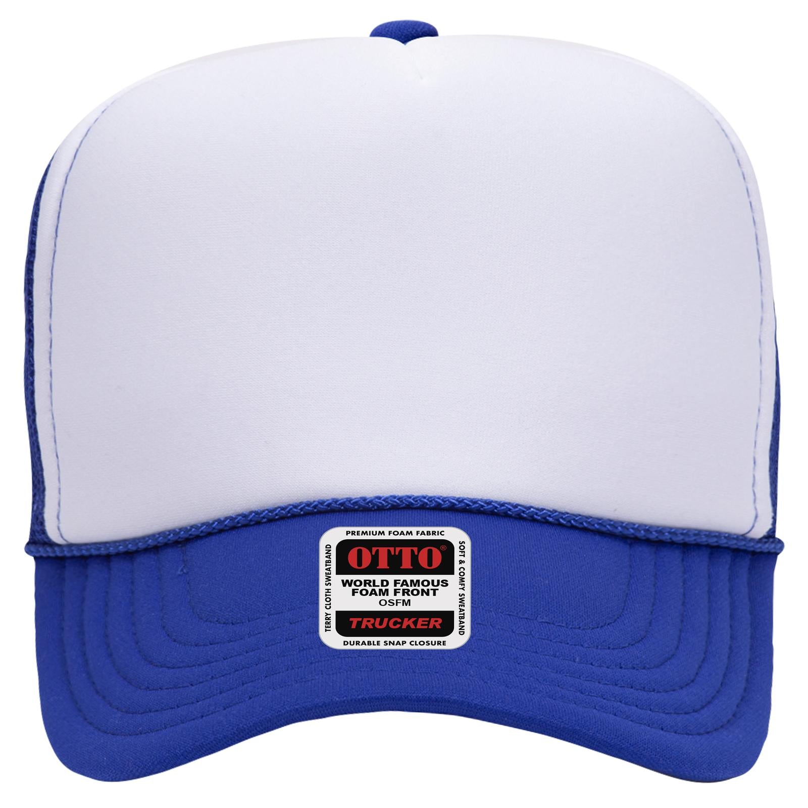 Right View of 011601 - Ryl/Wht/Ryl OTTO CAP 5 Panel High Crown Mesh Back Trucker Hat